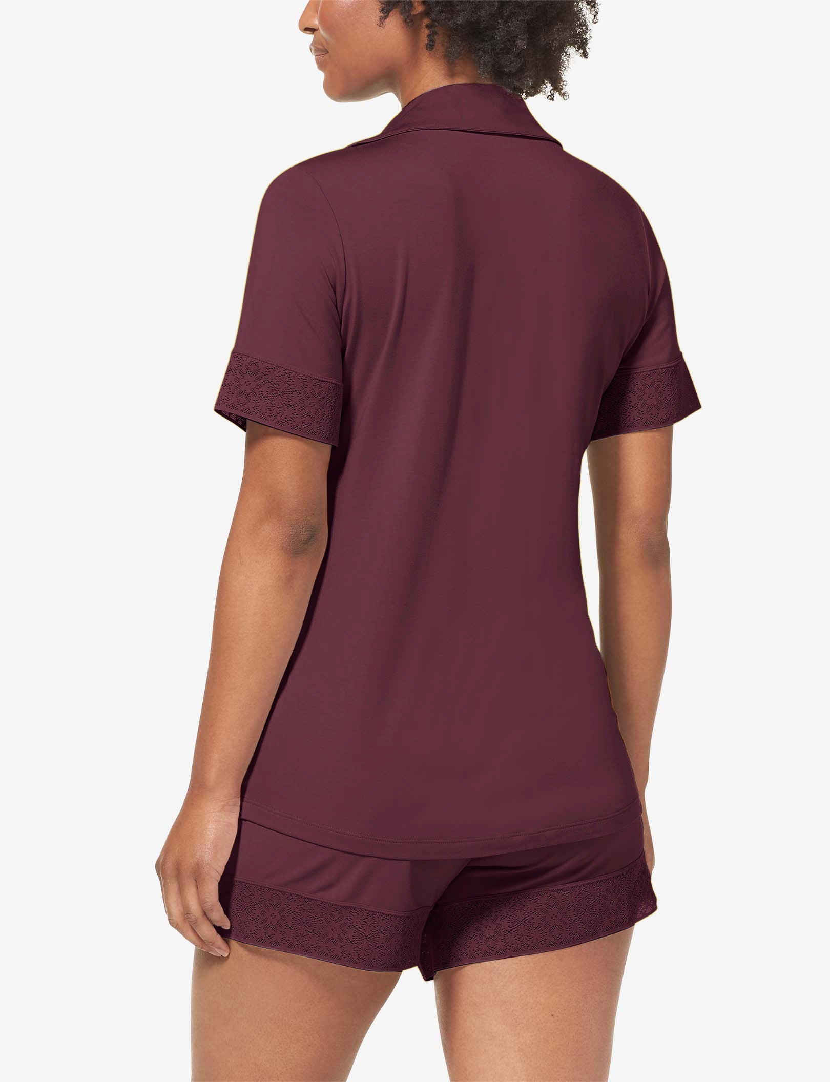 Women's Pajama Short Sleeve Top, Lace Trim::Winetasting