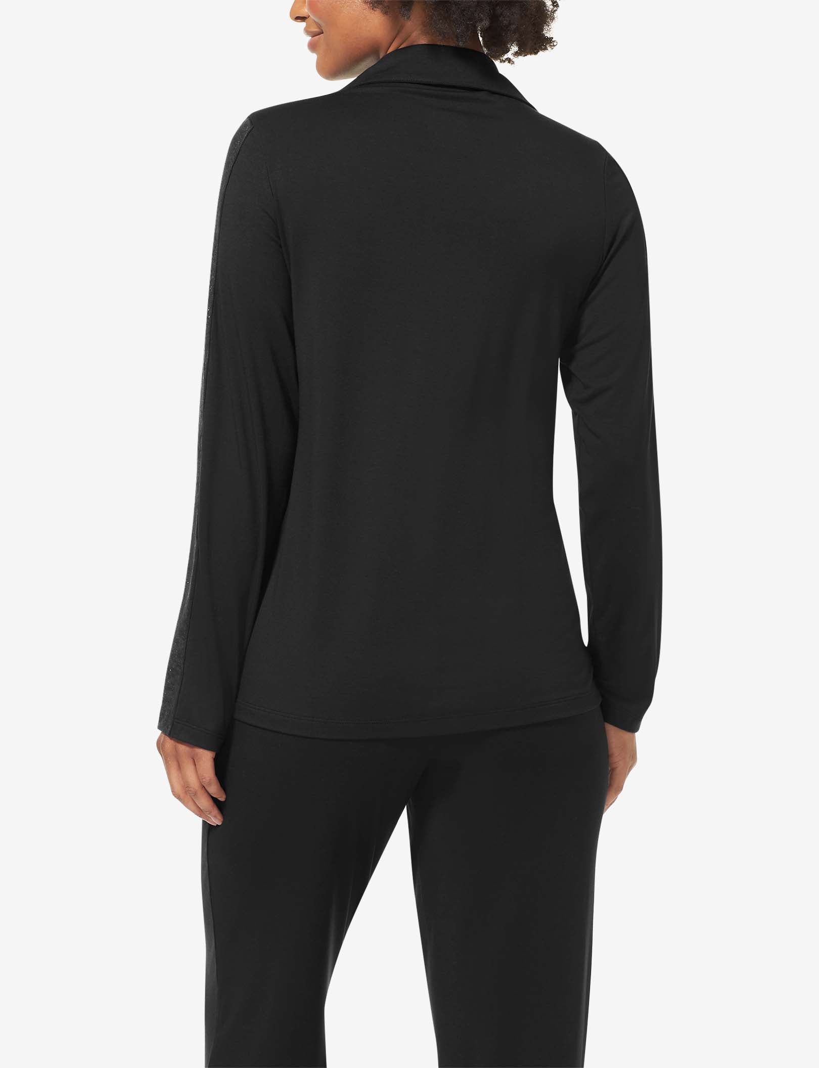 Women's Pajama Long Sleeve Top, Lace Trim::Black