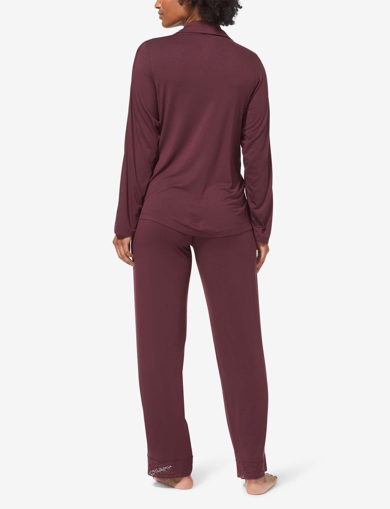 Women's Pajama Long Sleeve Top, Lace Trim::Winetasting