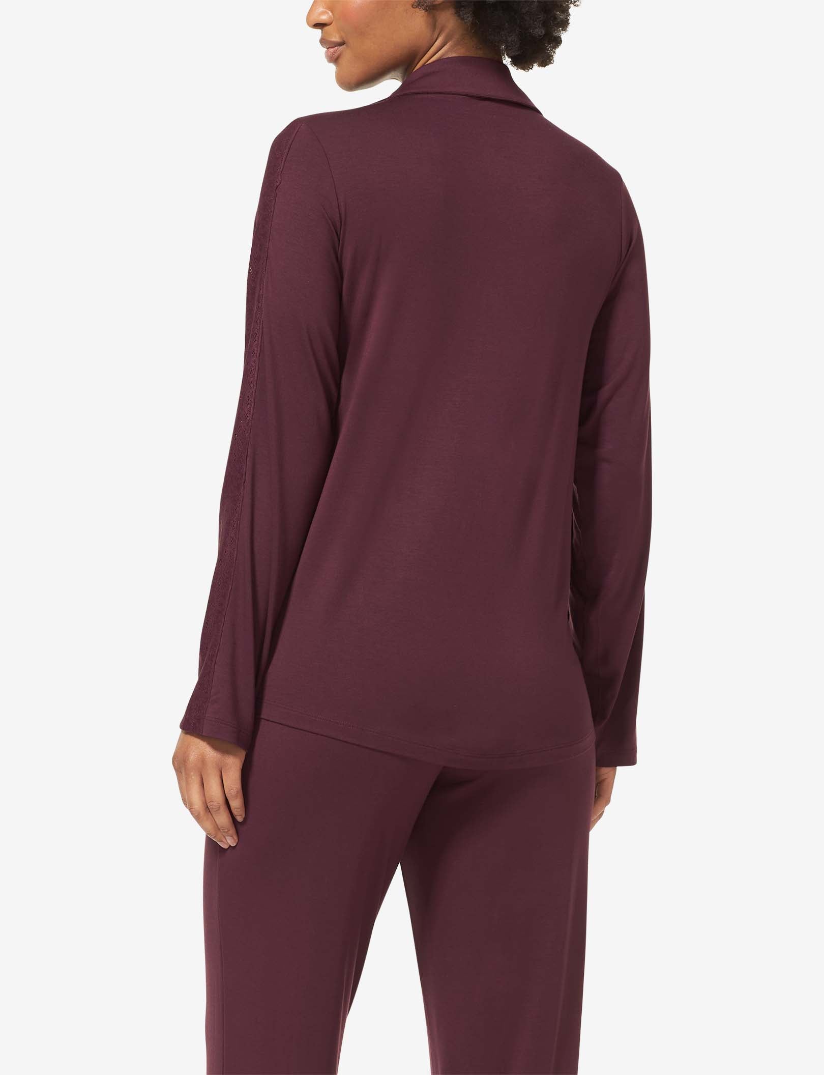 Women's Pajama Long Sleeve Top, Lace Trim::Winetasting