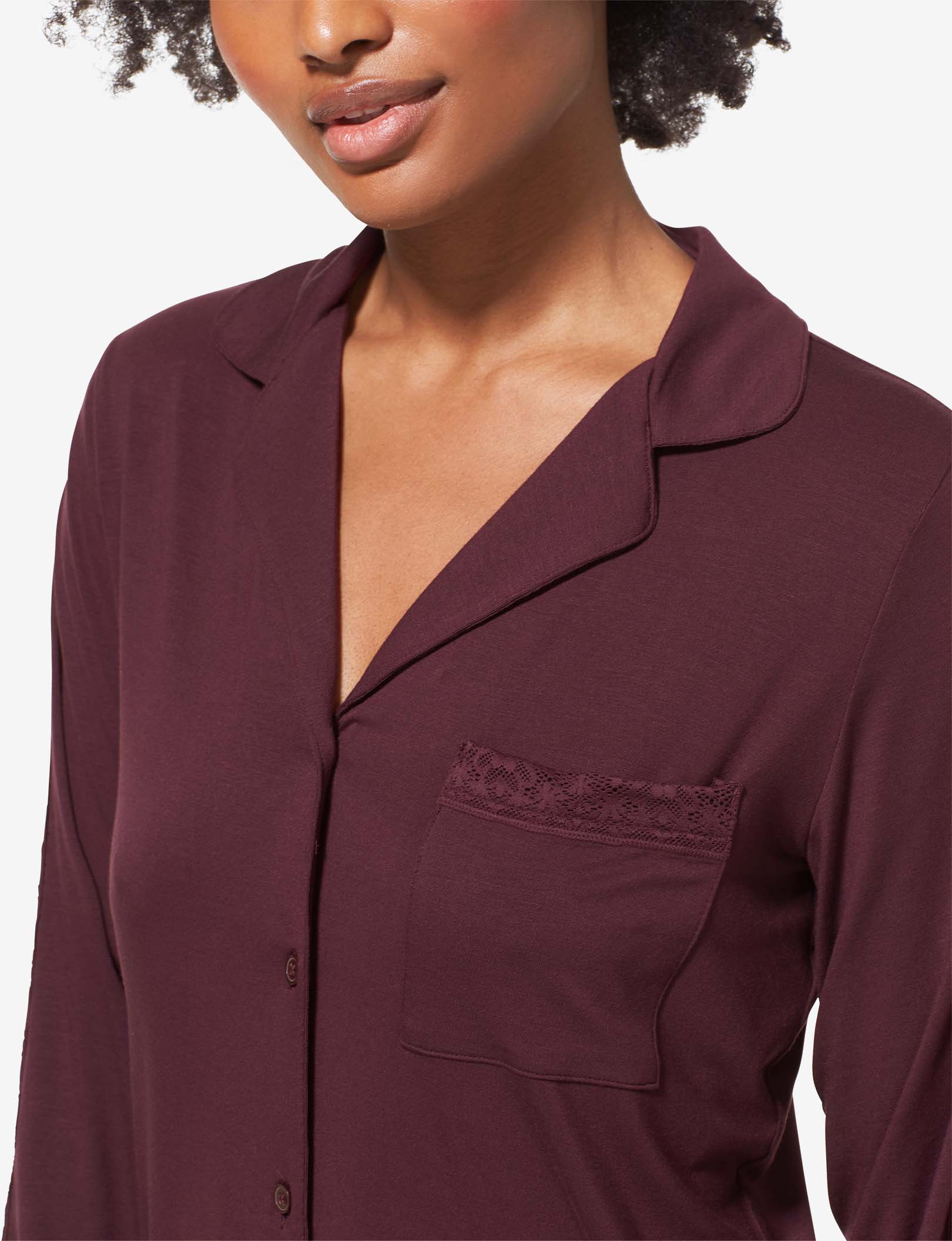 Women's Pajama Long Sleeve Top, Lace Trim::Winetasting