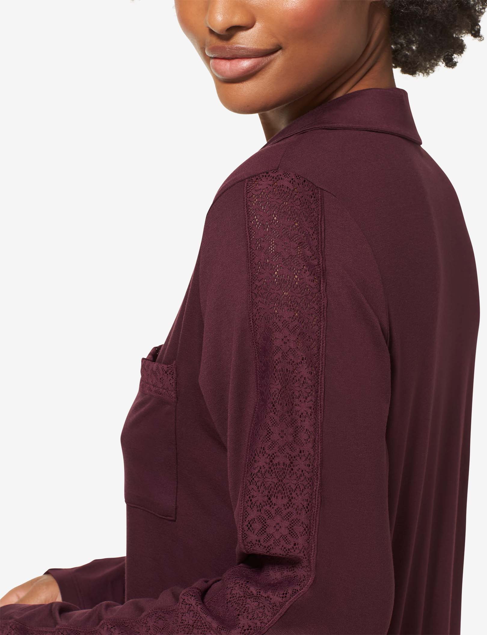 Women's Pajama Long Sleeve Top, Lace Trim::Winetasting