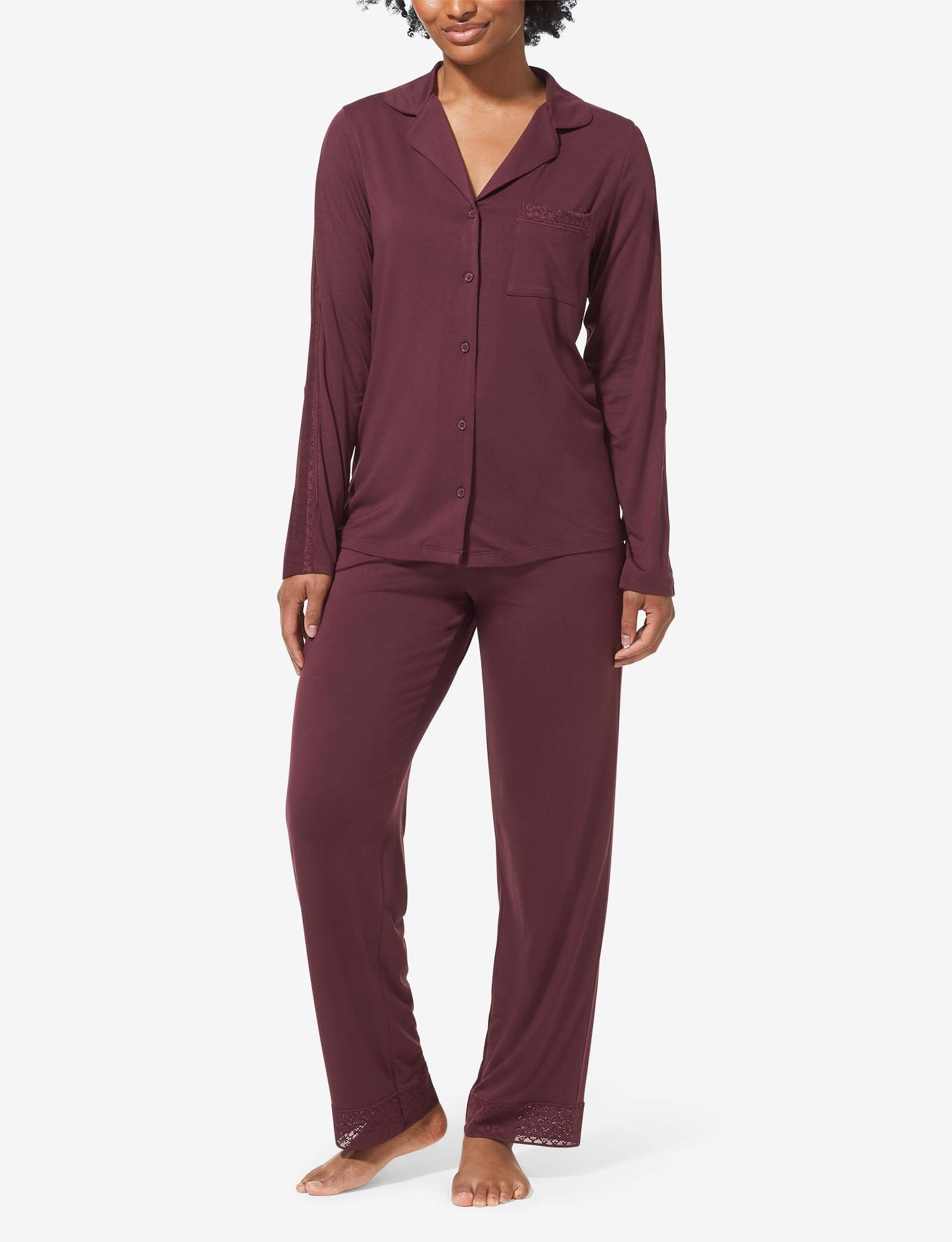 Women's Pajama Long Sleeve Top, Lace Trim::Winetasting