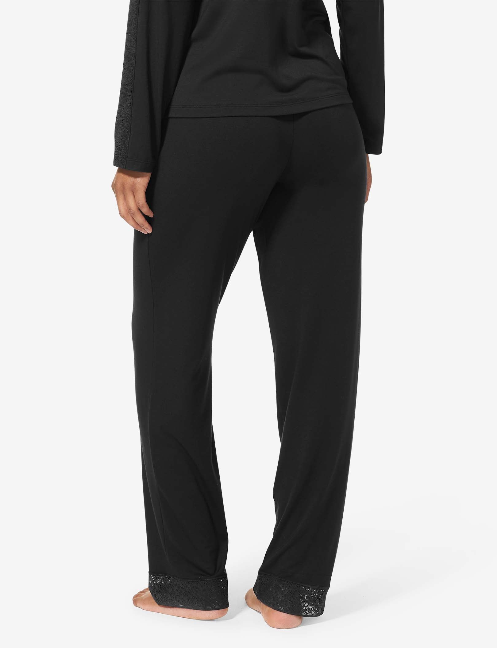 Women's Pajama Pant, Lace Trim::Black