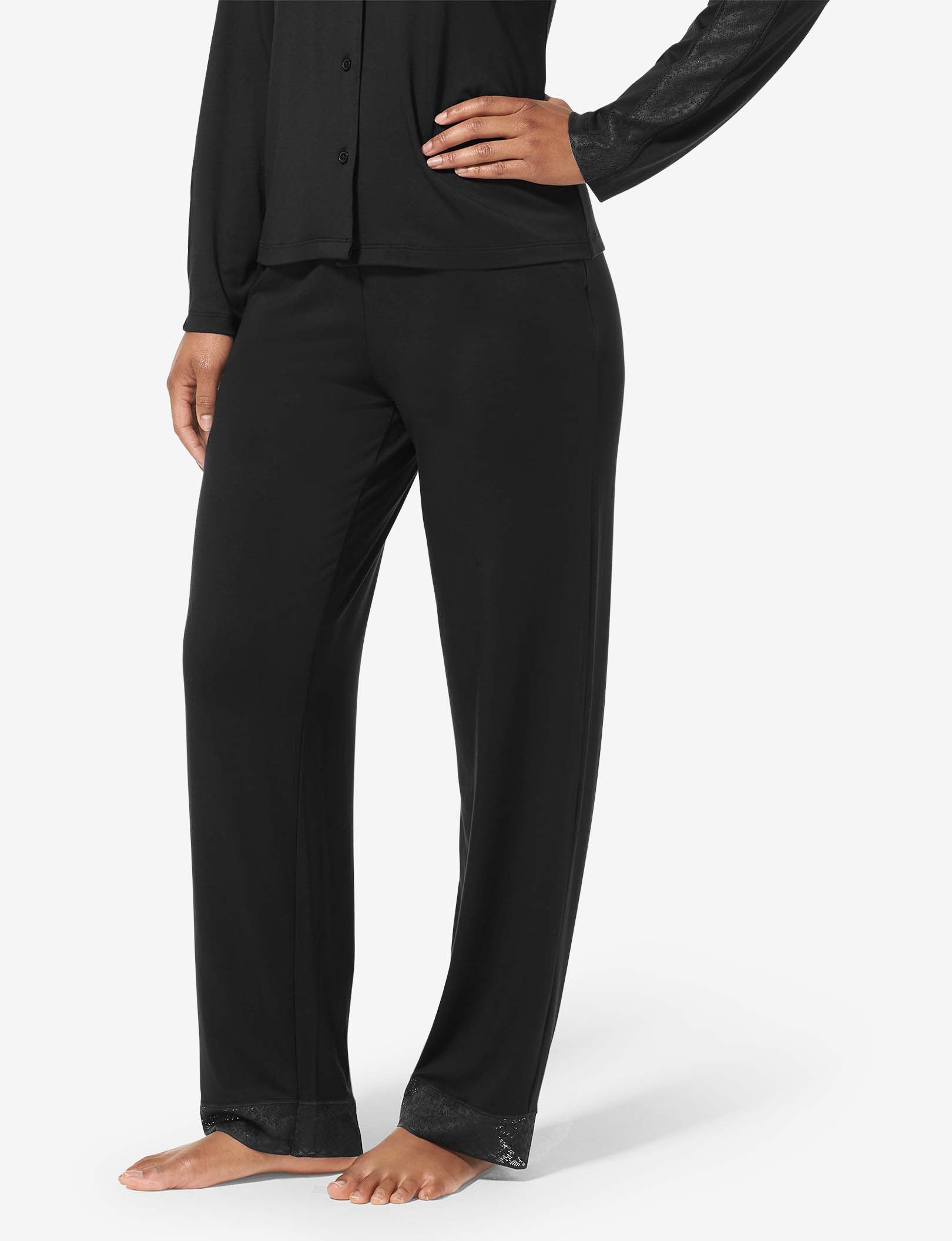 Women's Pajama Pant, Lace Trim::Black