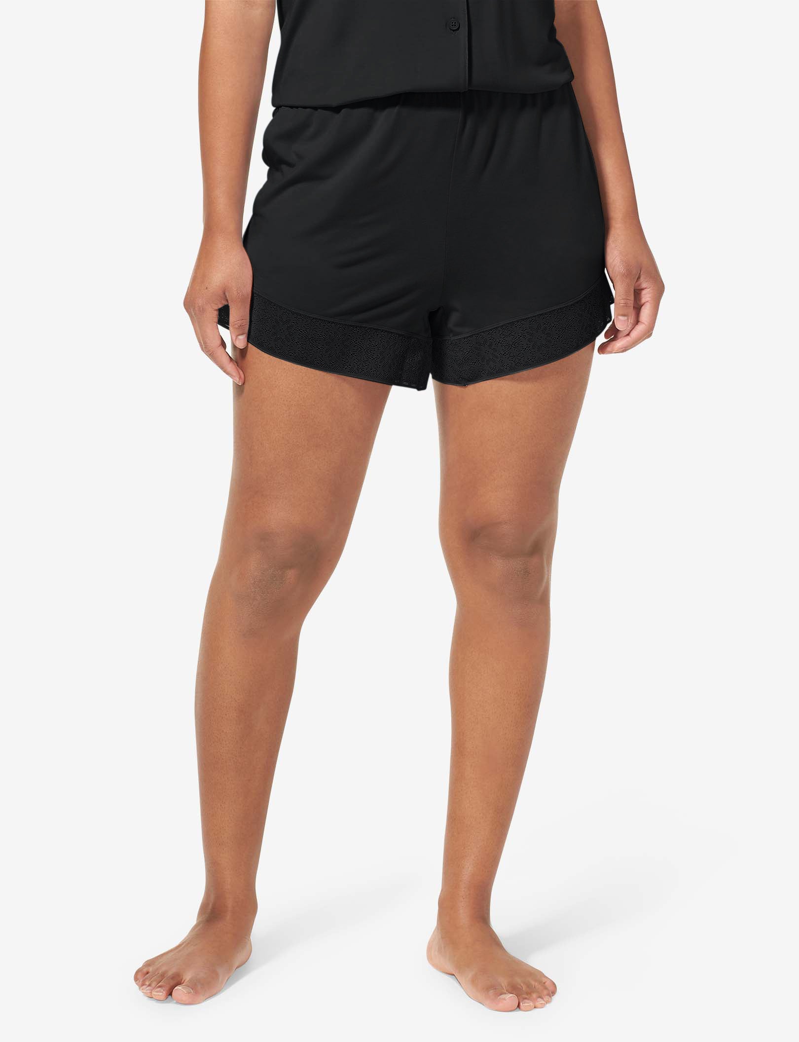 Women's Pajama Short, Lace Trim::Black