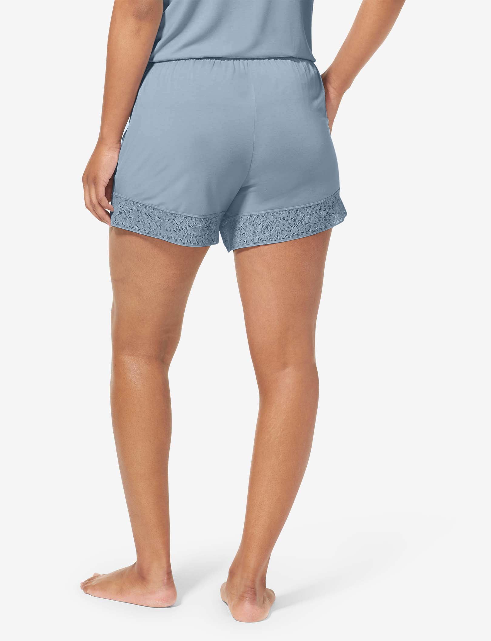 Women's Pajama Short, Lace Trim::Blue Fog