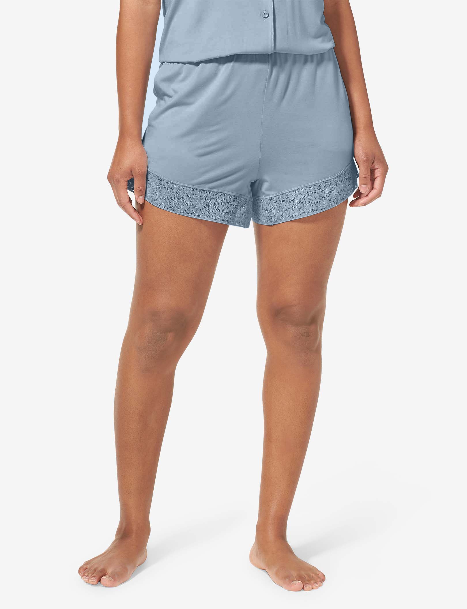 Women's Pajama Short, Lace Trim::Blue Fog