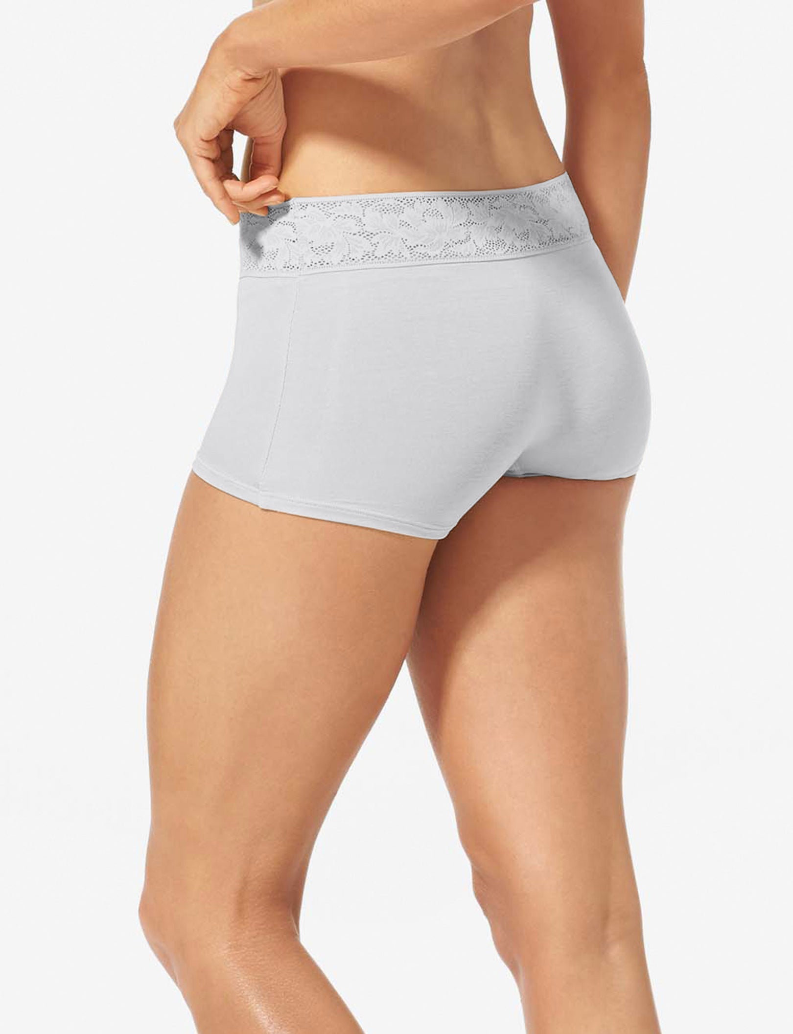 Women's Second Skin Boyshort, Lace Waist::Nimbus Cloud Lace Waist