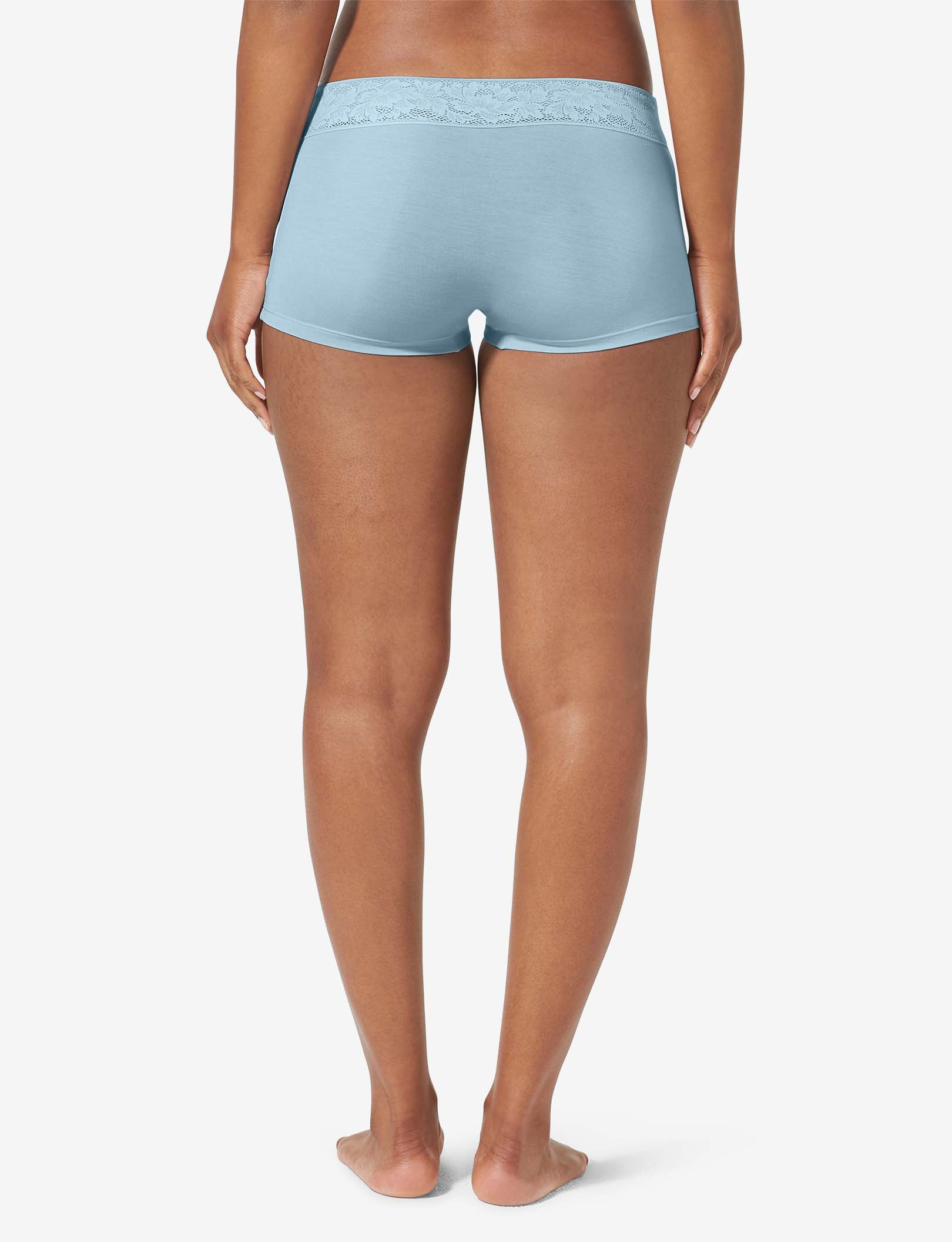 Women's Second Skin Boyshort, Lace Waist::Winter Sky Lace Waist