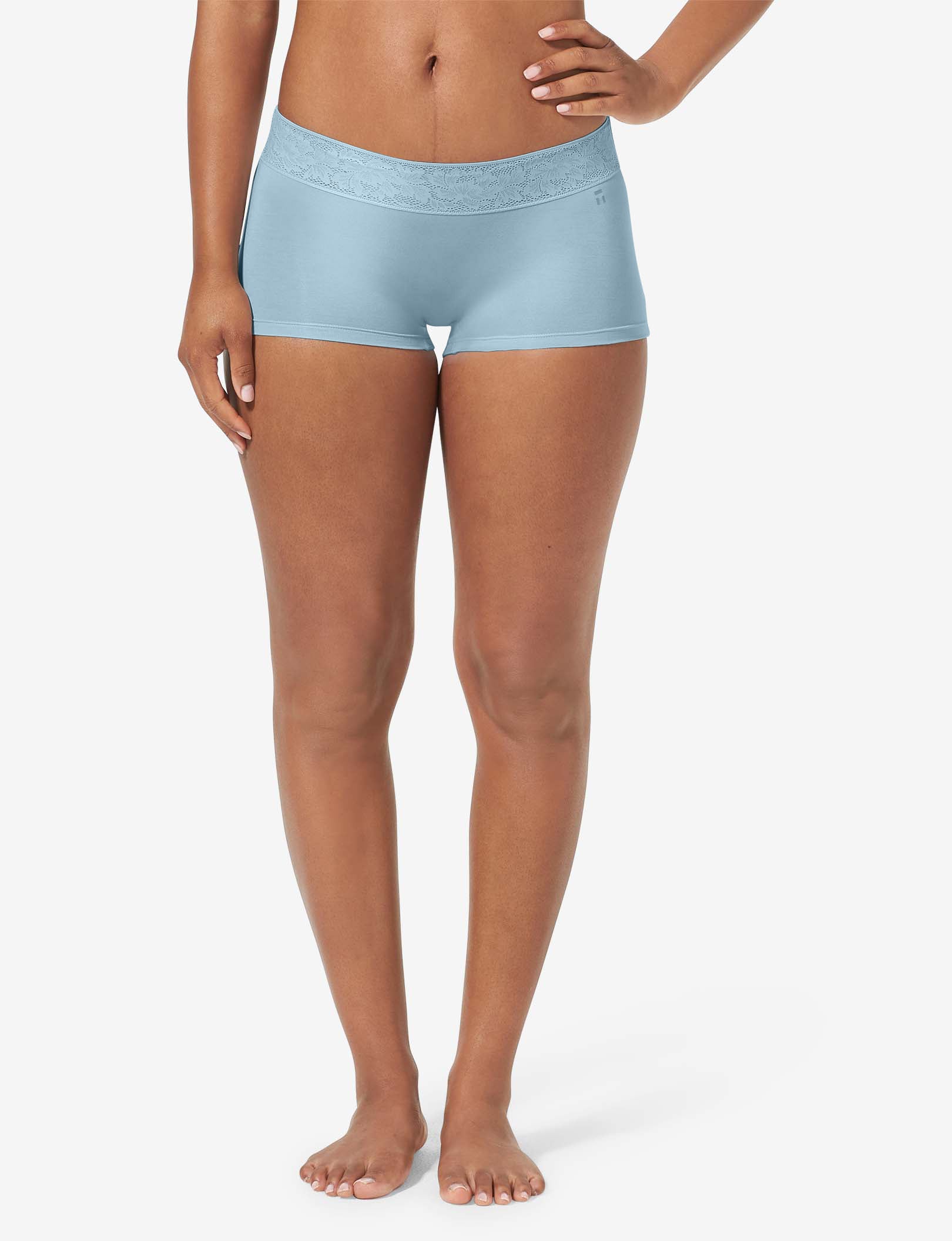 Women's Second Skin Boyshort, Lace Waist::Winter Sky Lace Waist