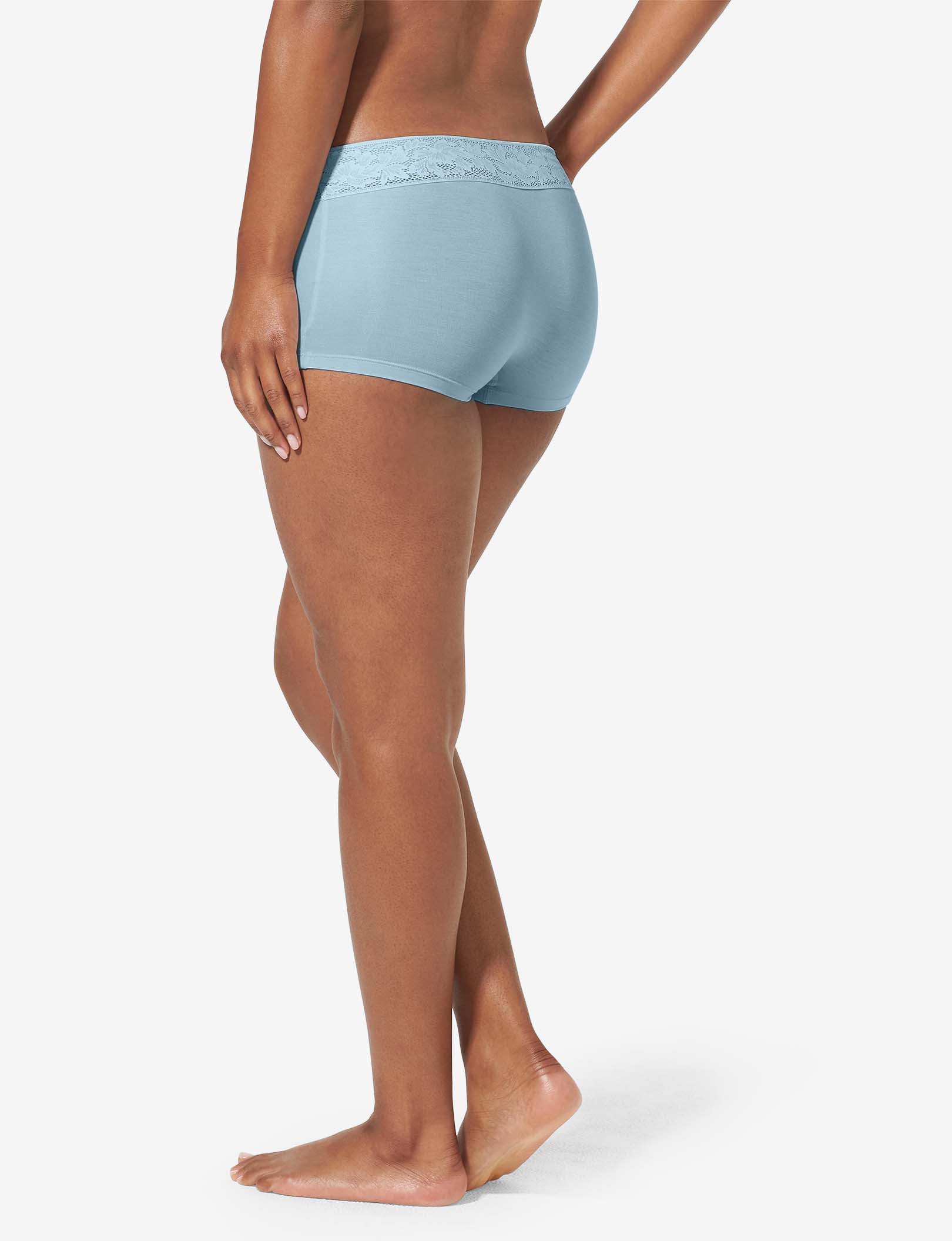 Women's Second Skin Boyshort, Lace Waist::Winter Sky Lace Waist