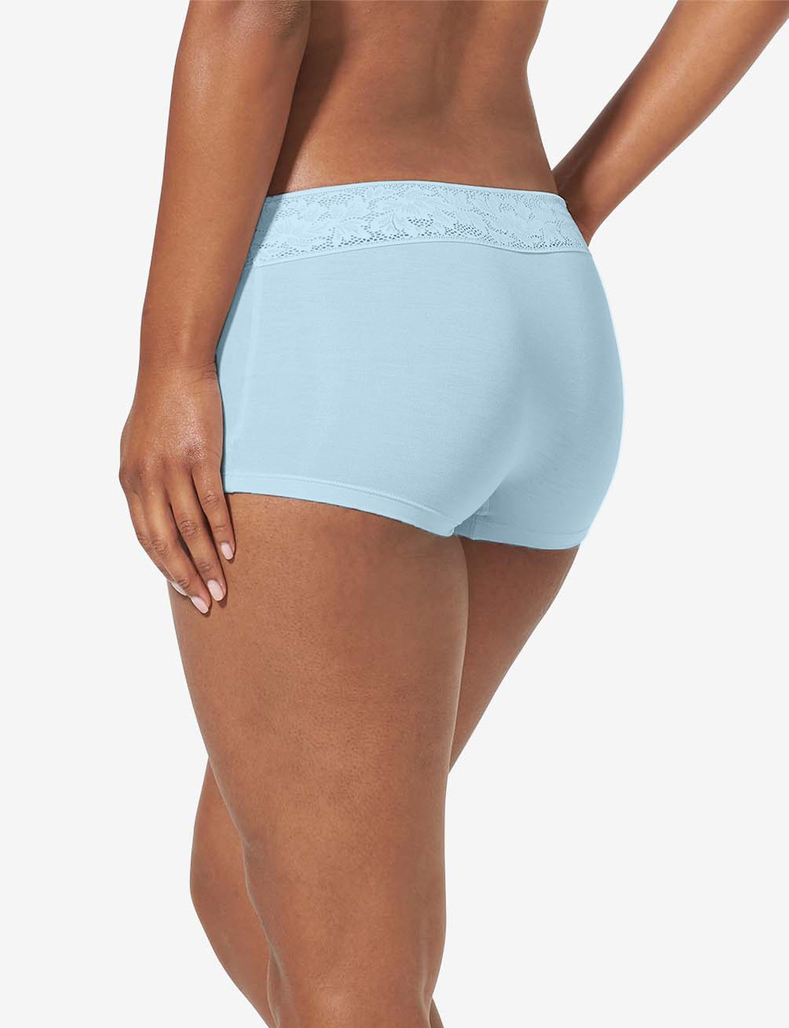 Women's Second Skin Boyshort, Lace Waist::Winter Sky Lace Waist