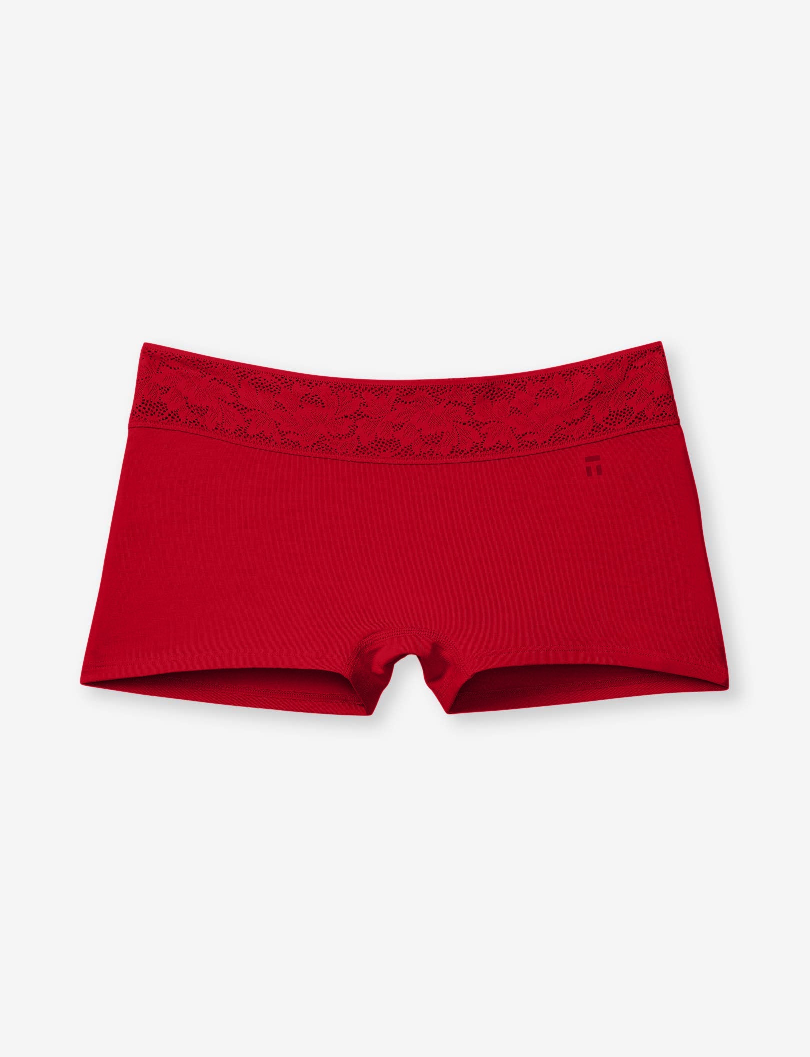 Women's Second Skin Boyshort, Lace Waist::Haute Red Lace Waist