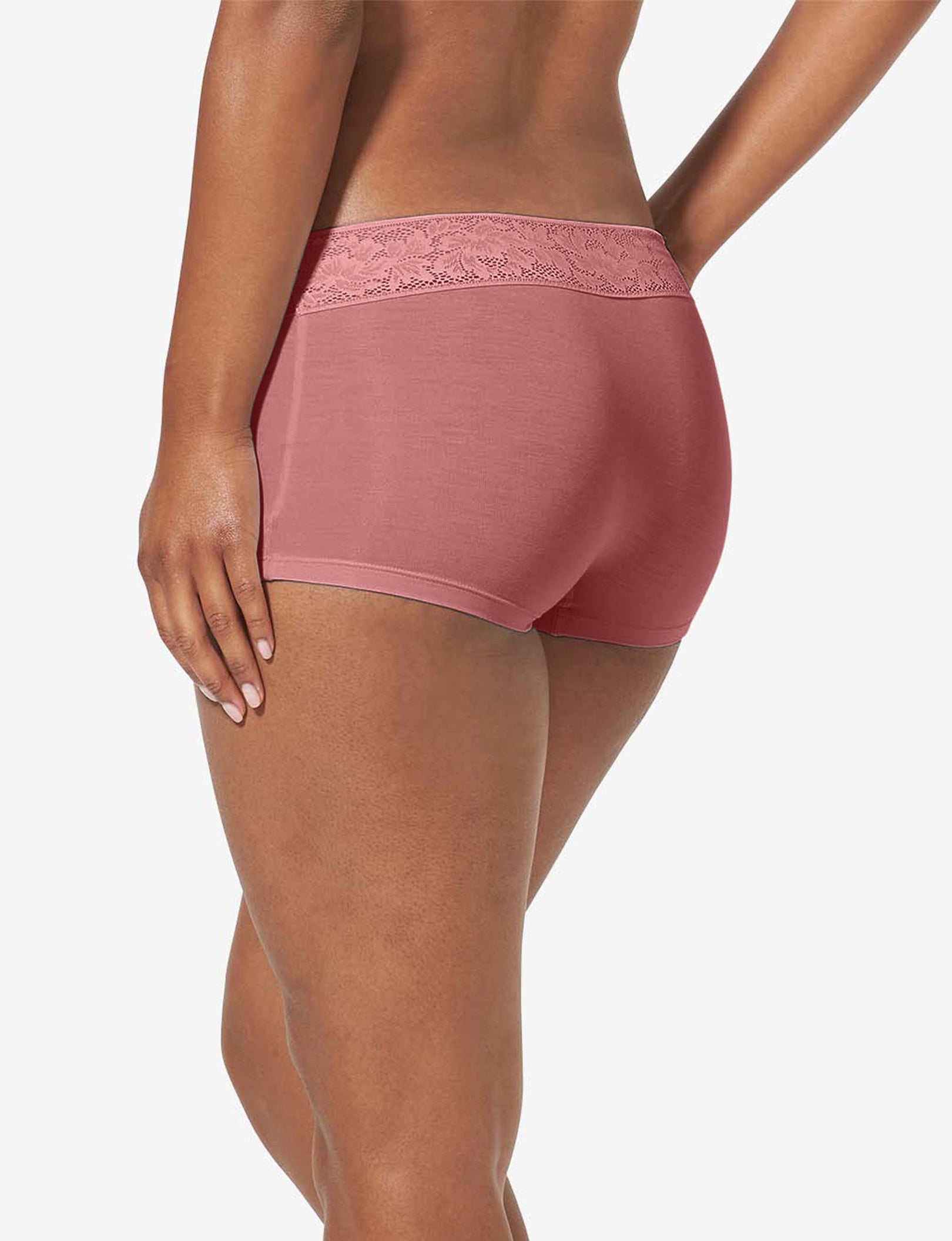 Women's Second Skin Boyshort, Lace Waist::Deco Rose Lace Waist