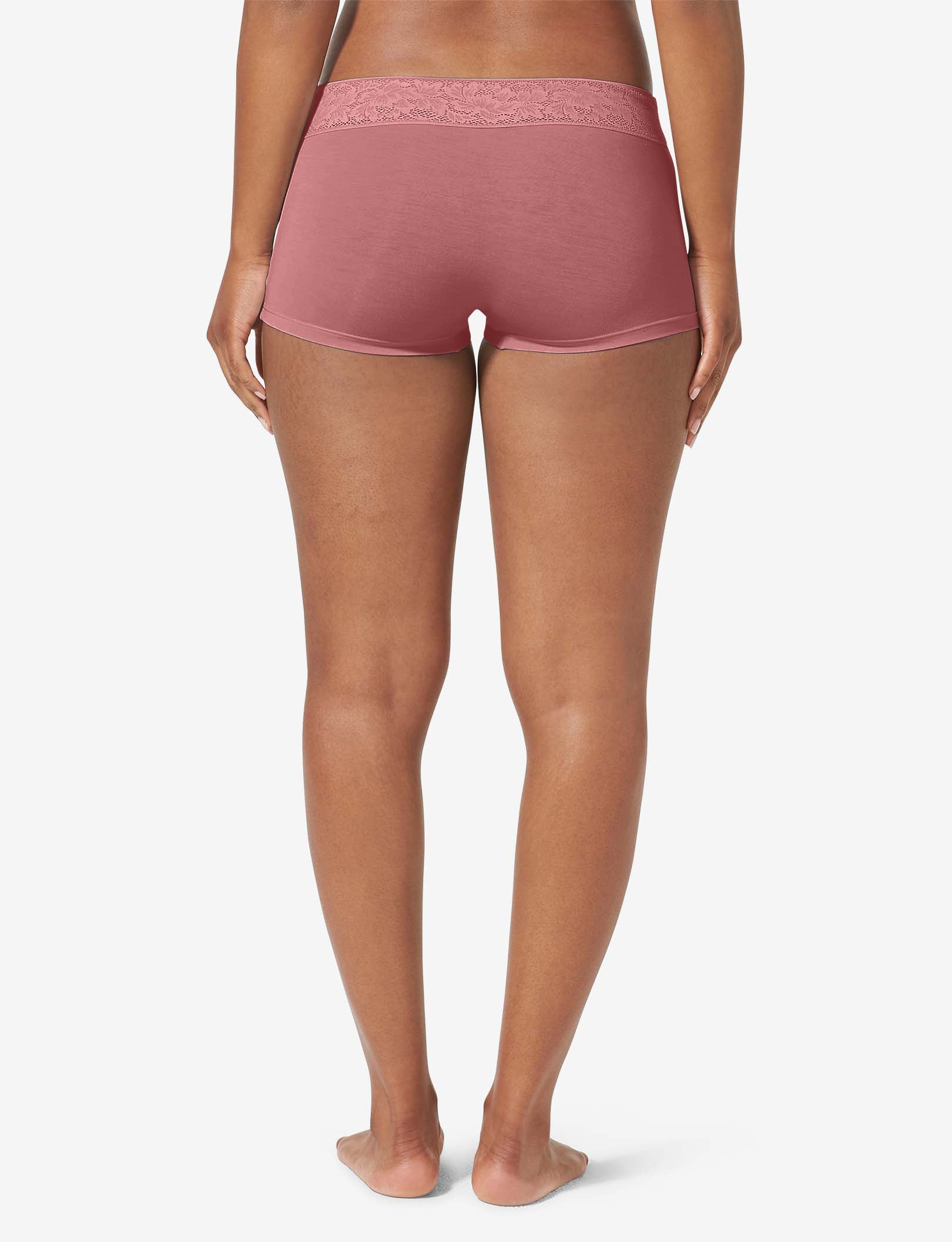 Women's Second Skin Boyshort, Lace Waist::Deco Rose Lace Waist