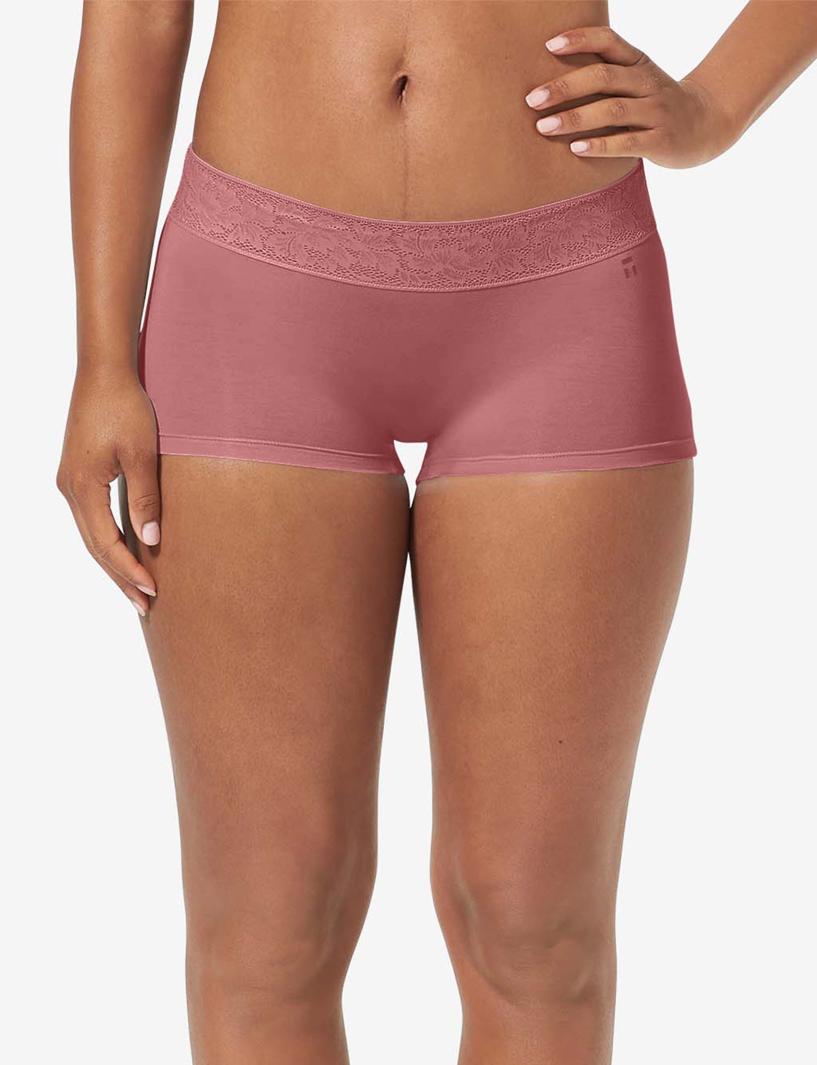 Women's Second Skin Boyshort, Lace Waist::Deco Rose Lace Waist