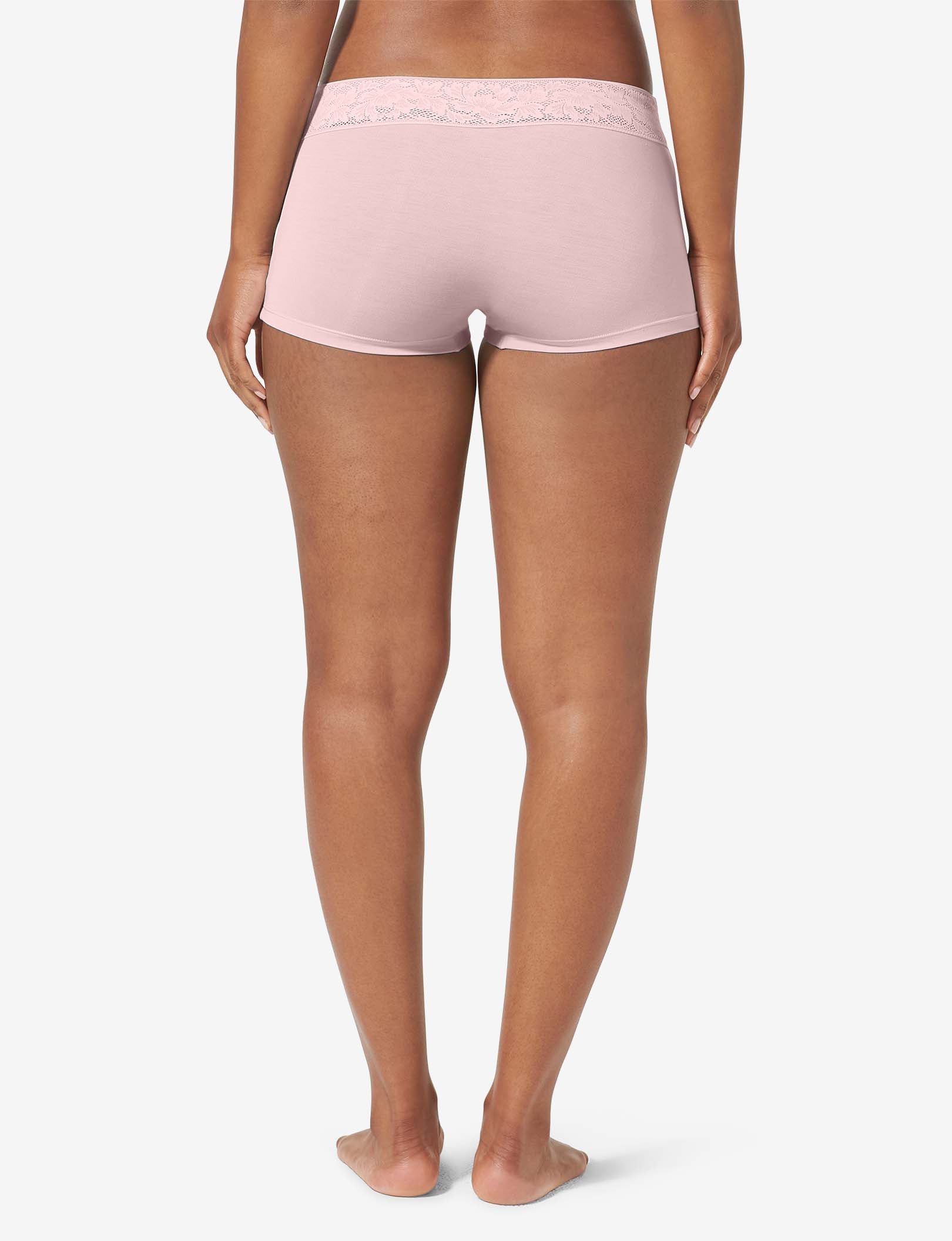 Women's Second Skin Boyshort, Lace Waist::Peachskin Lace Waist