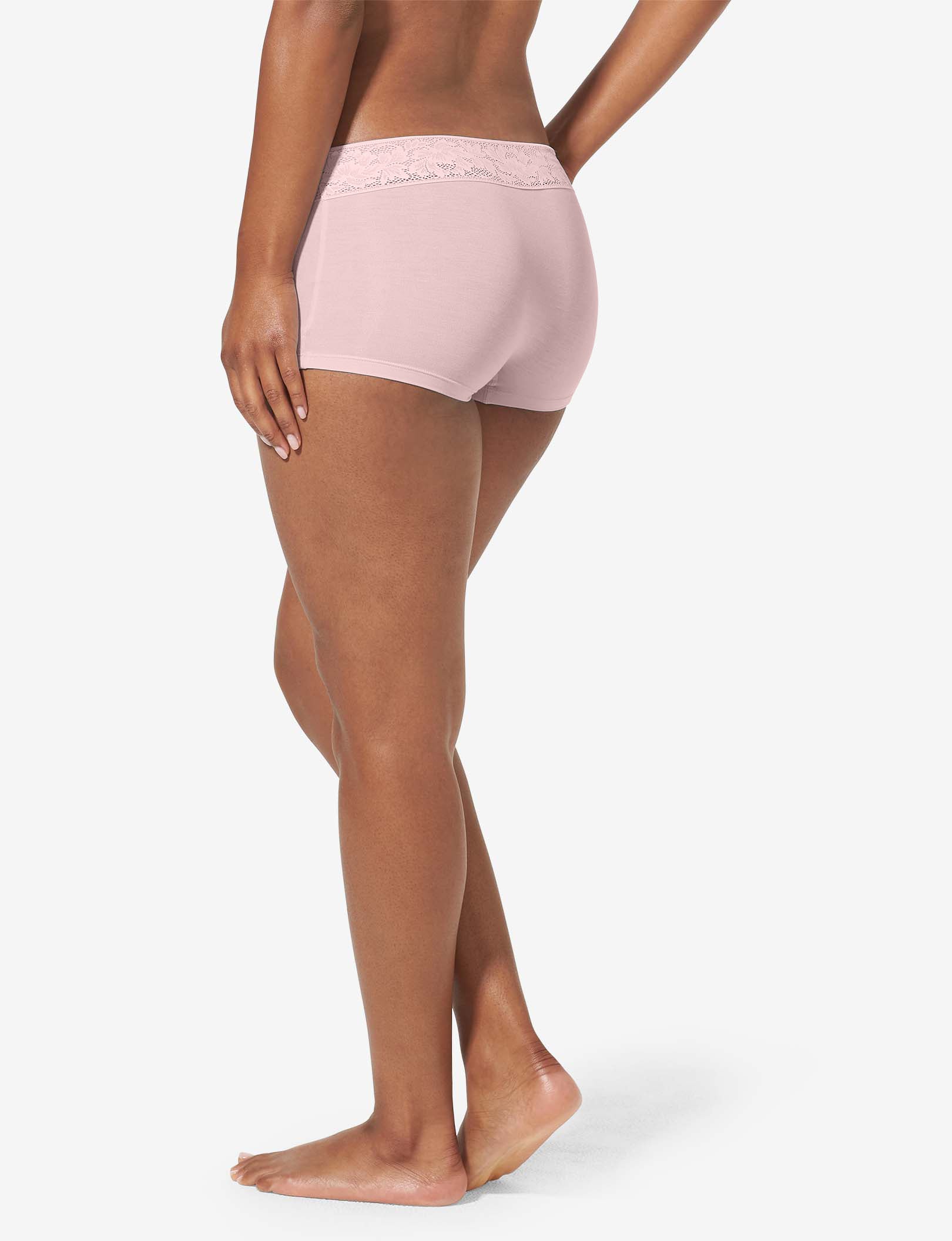 Women's Second Skin Boyshort, Lace Waist::Peachskin Lace Waist