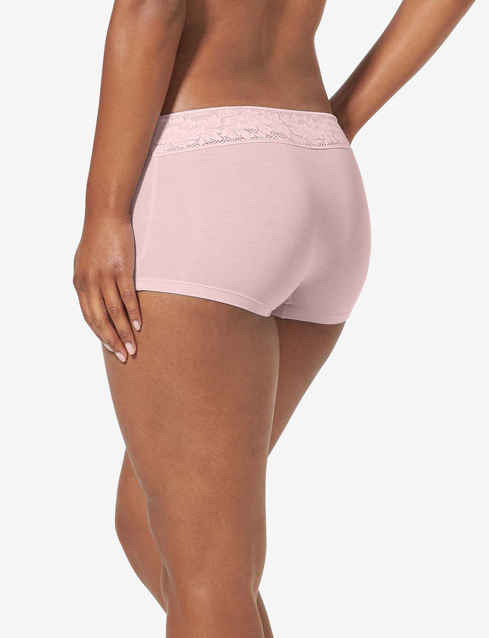 Women's Second Skin Boyshort, Lace Waist::Peachskin Lace Waist