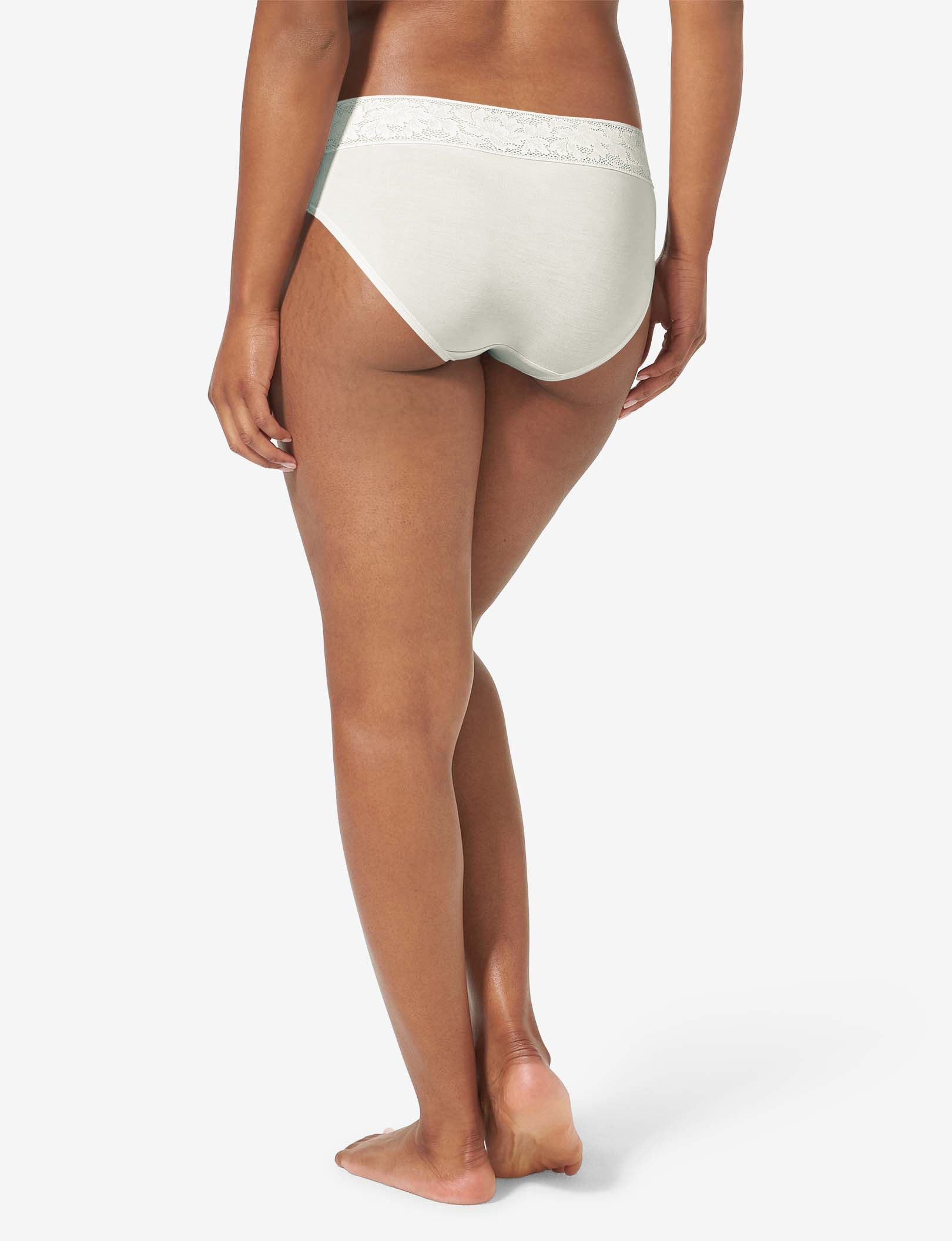 Women's Second Skin Brief, Lace Waist::Coconut Milk Lace Waist