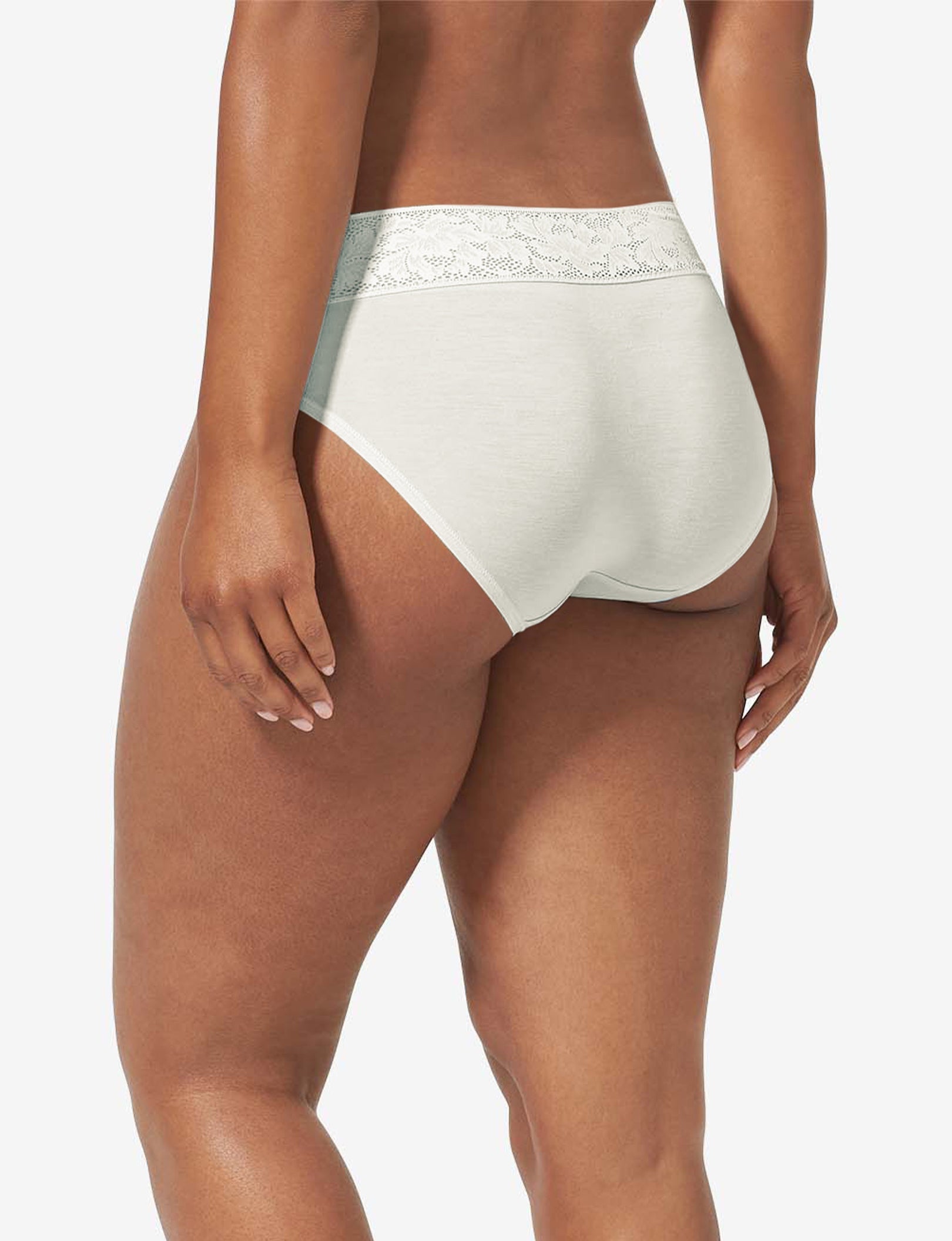 Women's Second Skin Brief, Lace Waist::Coconut Milk Lace Waist