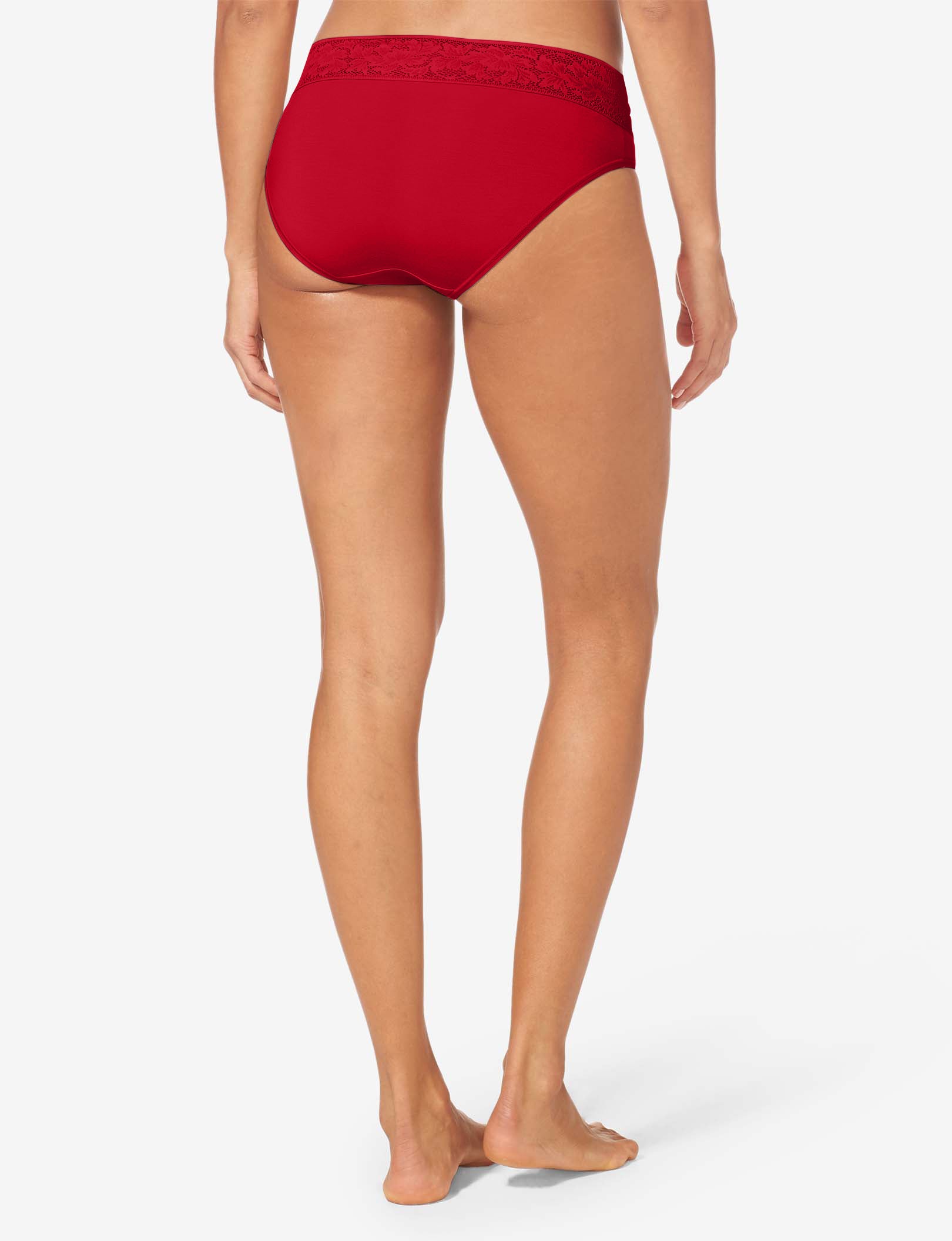 Women's Second Skin Brief, Lace Waist::Haute Red Lace Waist