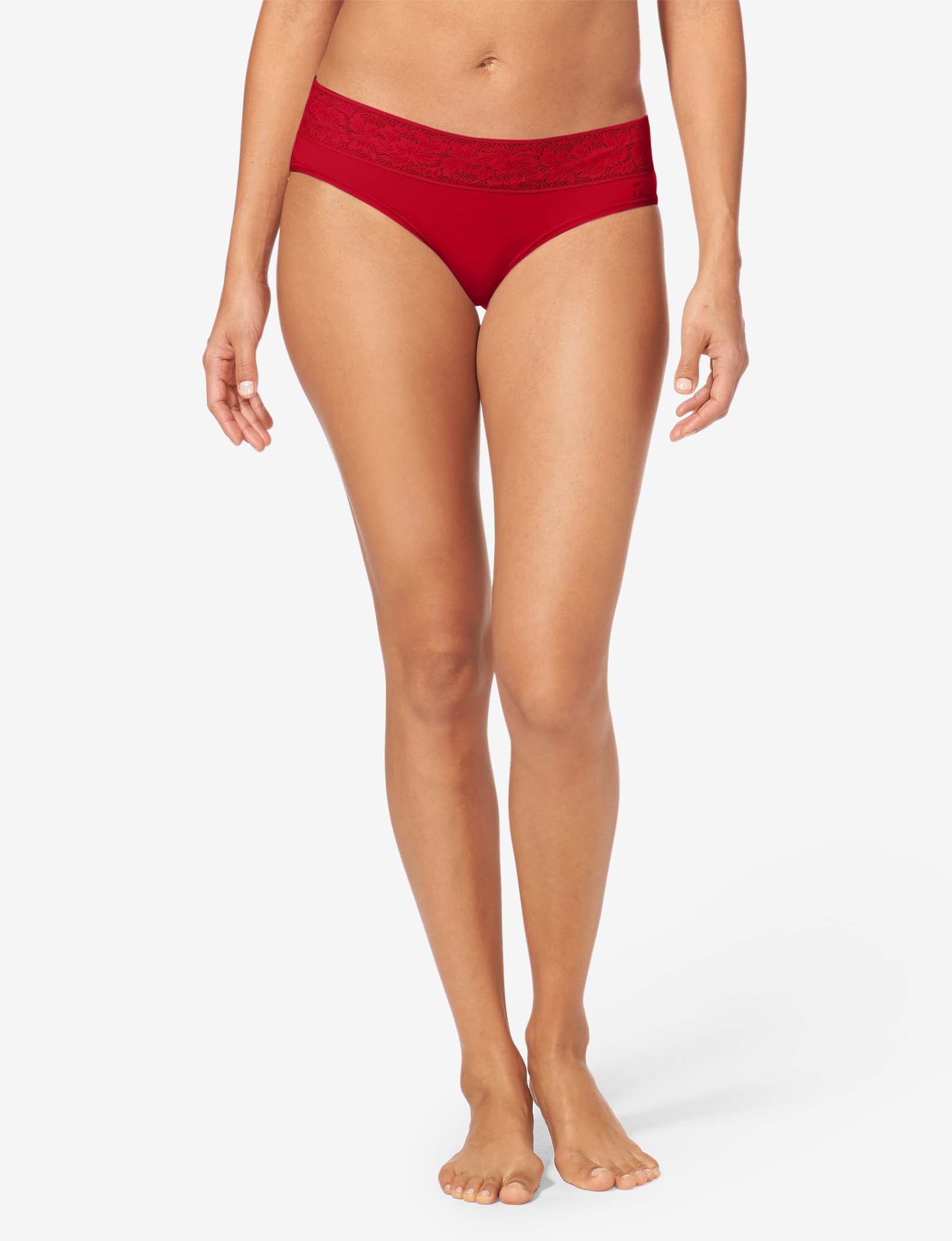 Women's Second Skin Brief, Lace Waist::Haute Red Lace Waist