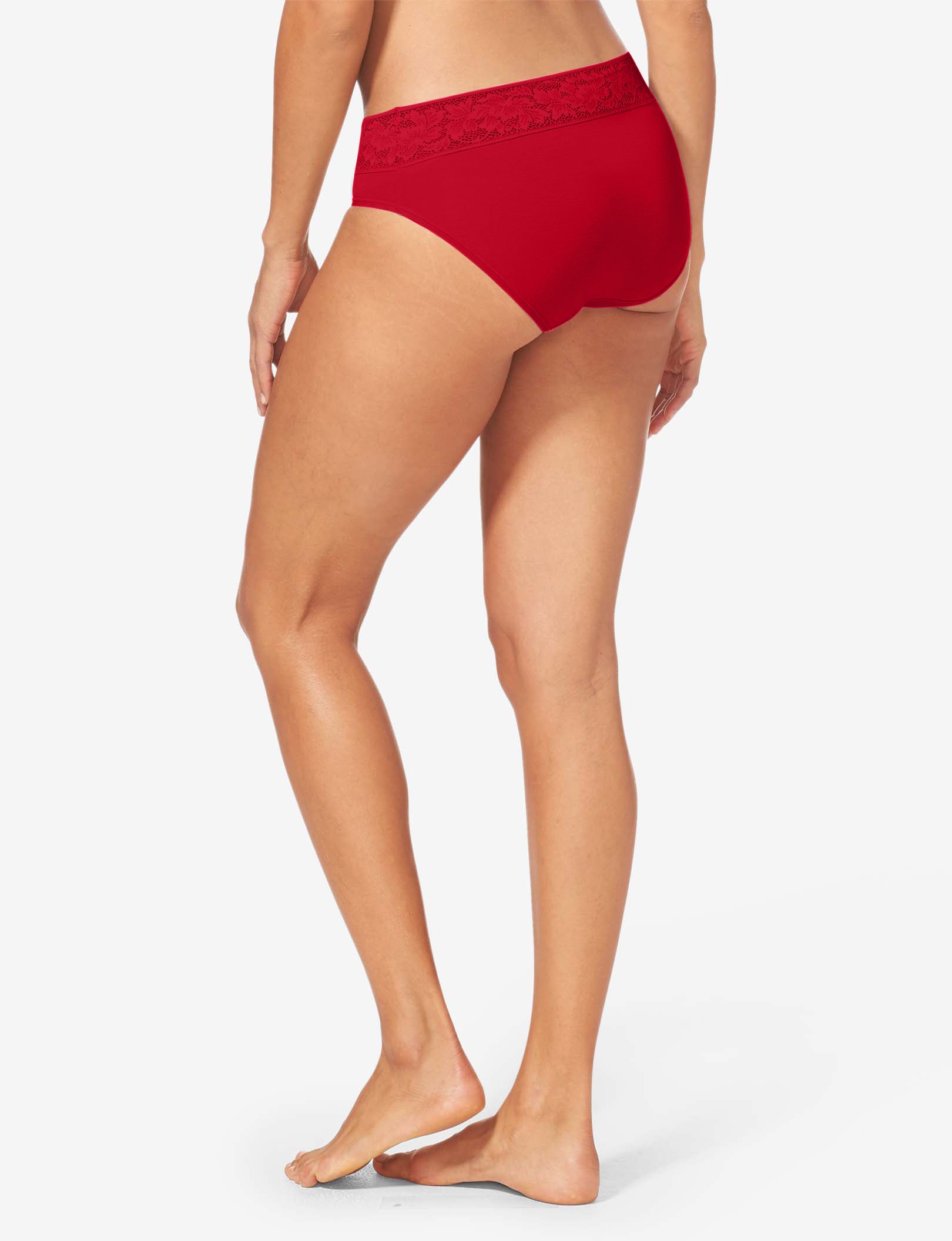Women's Second Skin Brief, Lace Waist::Haute Red Lace Waist