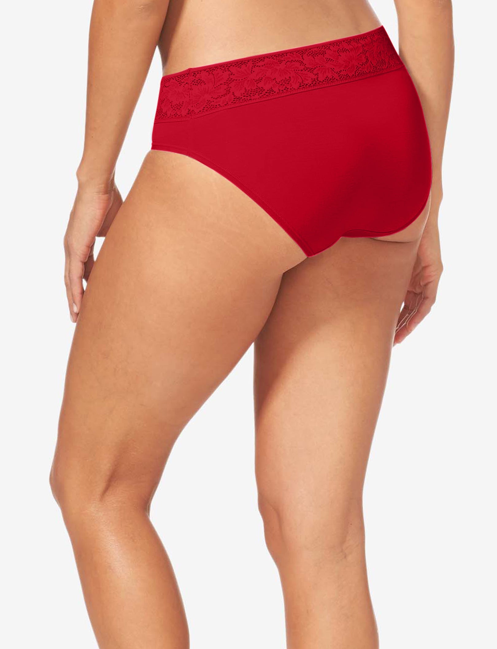 Women's Second Skin Brief, Lace Waist::Haute Red Lace Waist