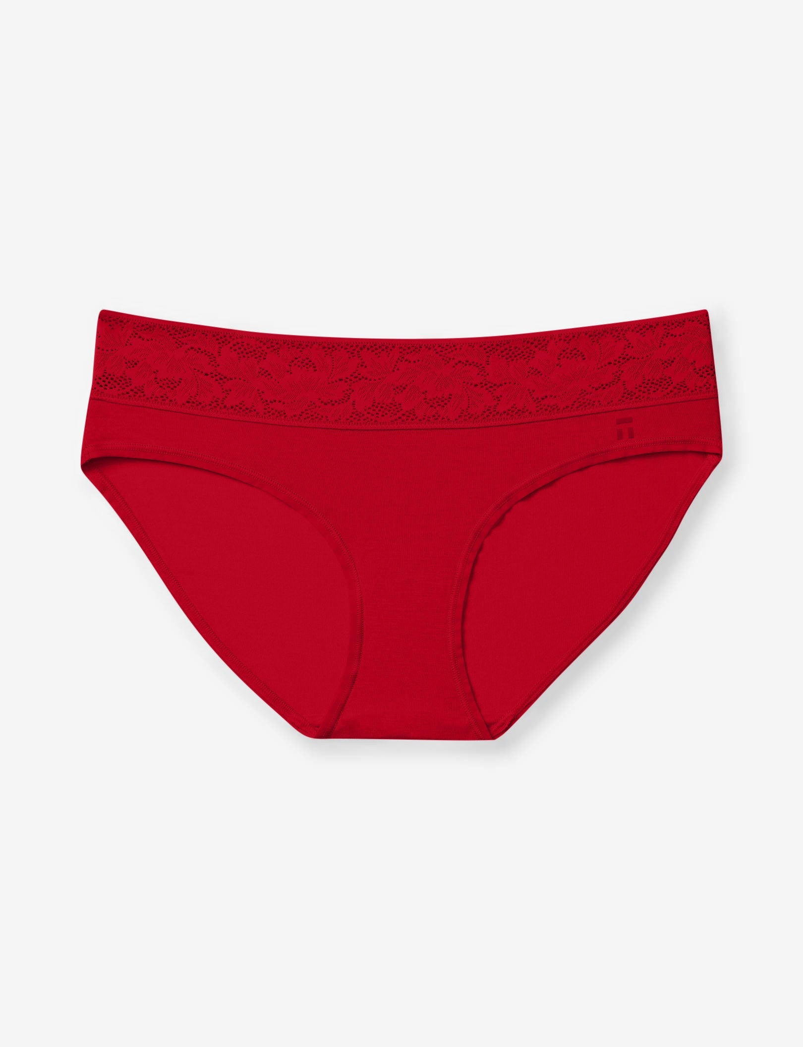 Women's Second Skin Brief, Lace Waist::Haute Red Lace Waist