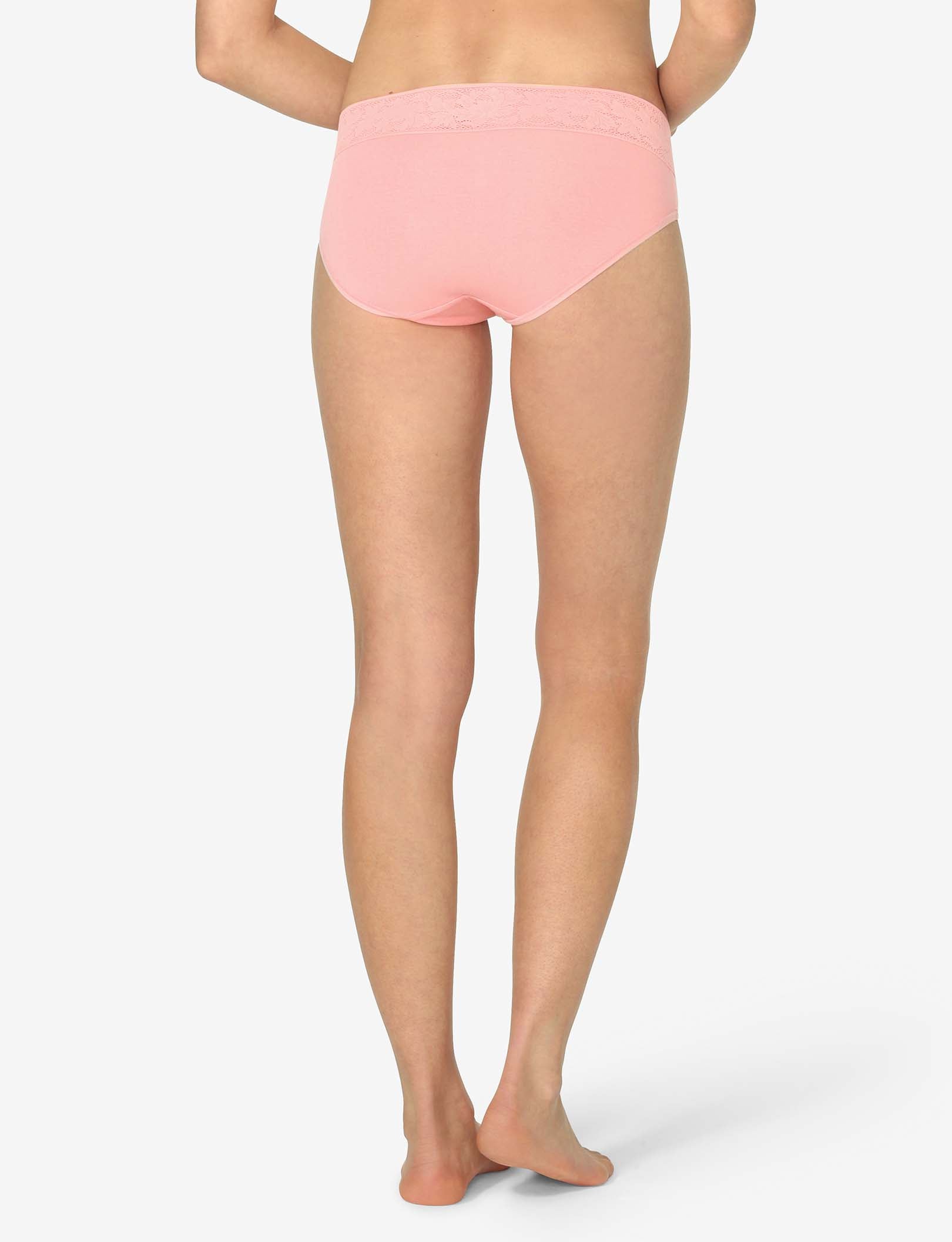 Women's Second Skin Brief, Lace Waist::Flamingo Pink Lace Waist