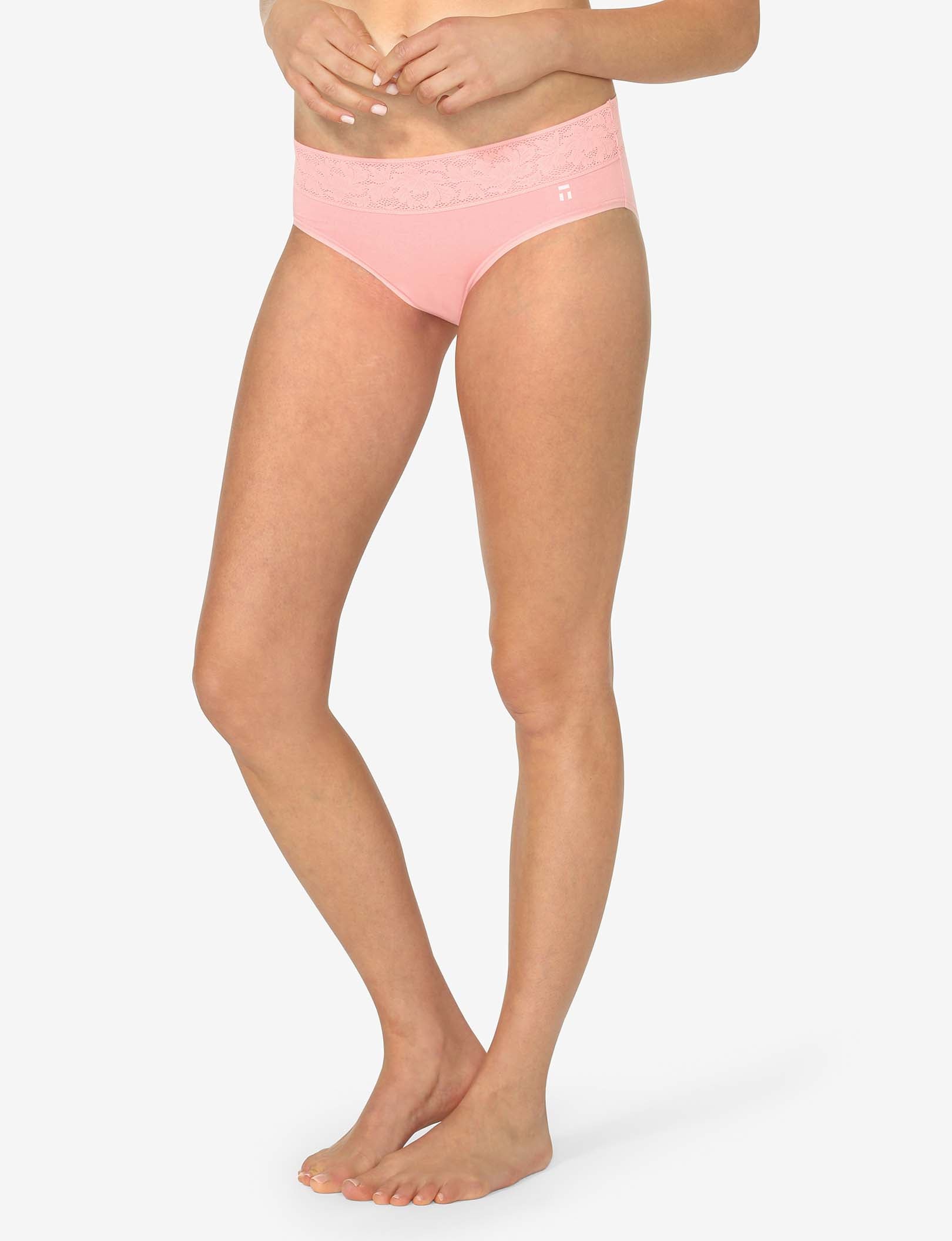 Women's Second Skin Brief, Lace Waist::Flamingo Pink Lace Waist