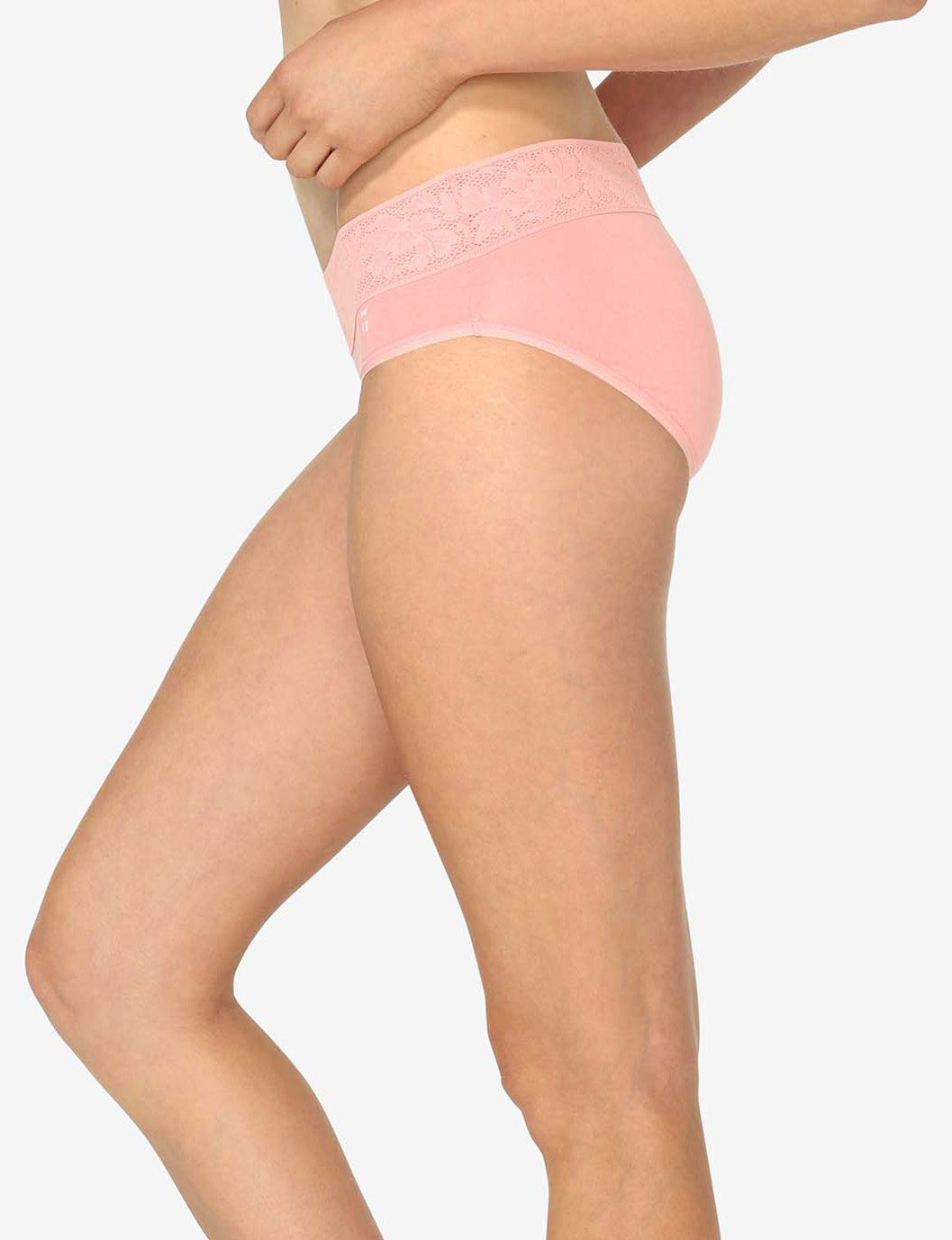 Women's Second Skin Brief, Lace Waist::Flamingo Pink Lace Waist