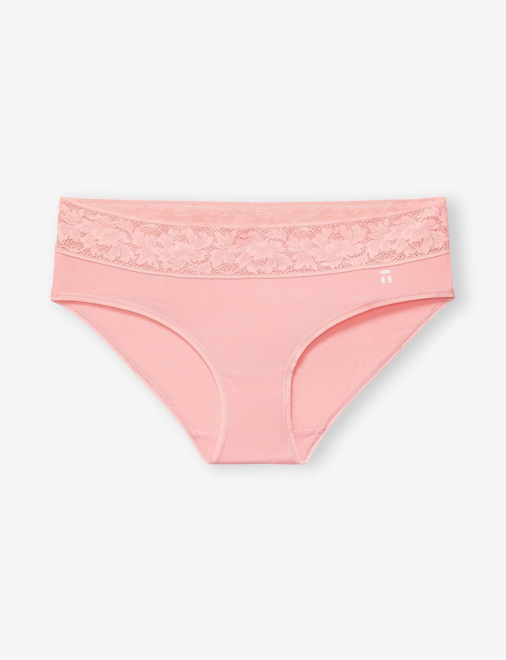 Women's Second Skin Brief, Lace Waist::Flamingo Pink Lace Waist