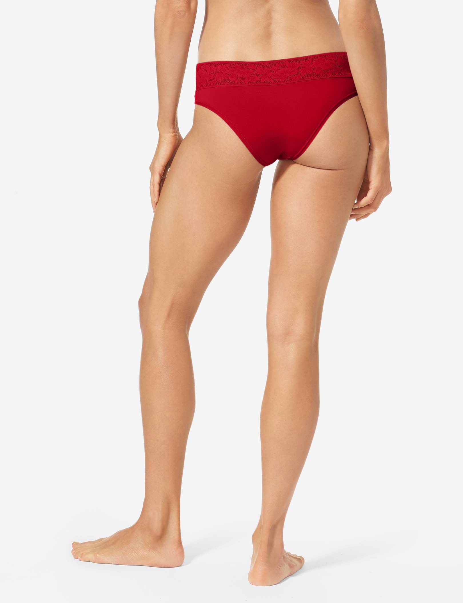 Women's Second Skin Cheeky, Lace Waist::Haute Red Lace Waist