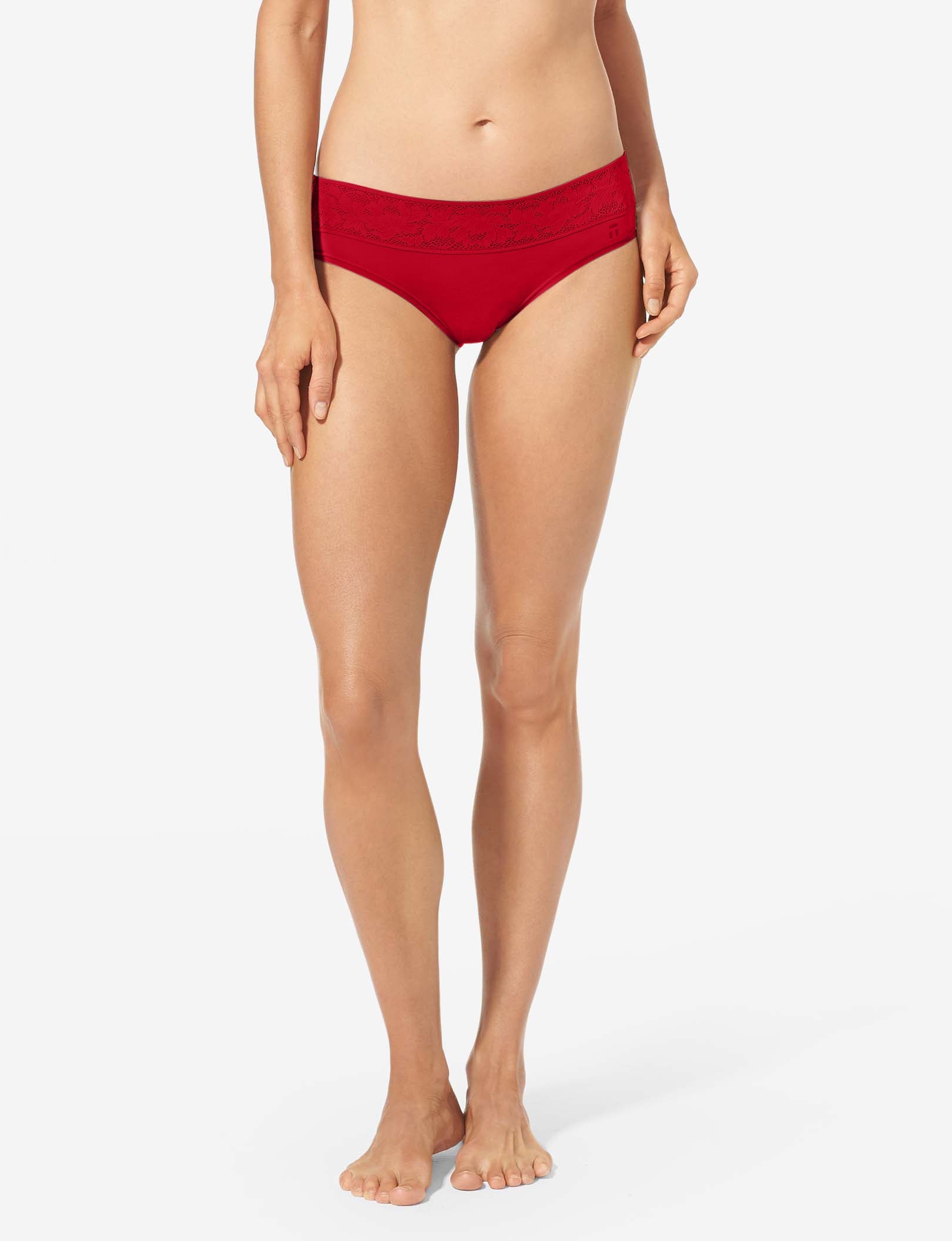 Women's Second Skin Cheeky, Lace Waist::Haute Red Lace Waist