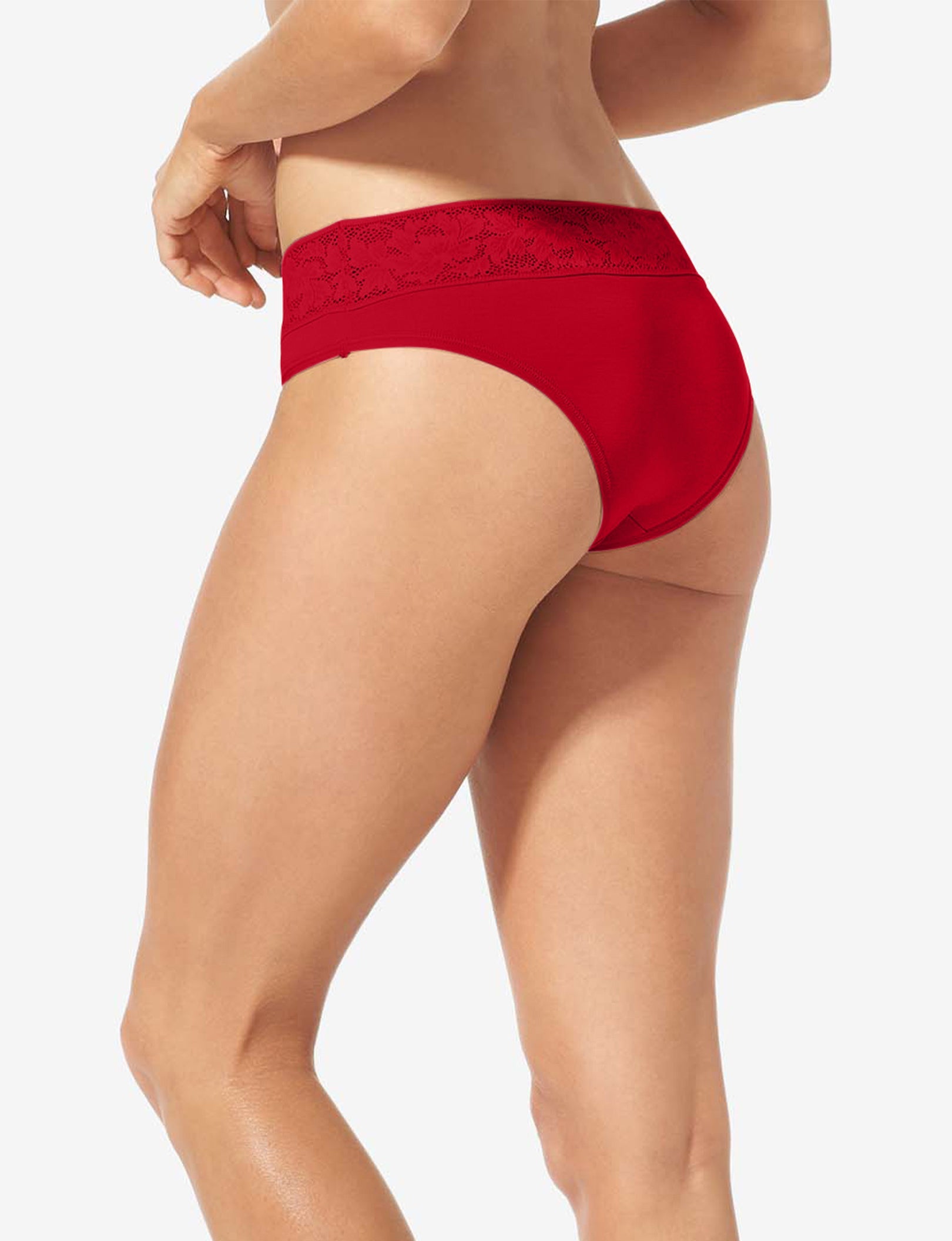 Women's Second Skin Cheeky, Lace Waist::Haute Red Lace Waist