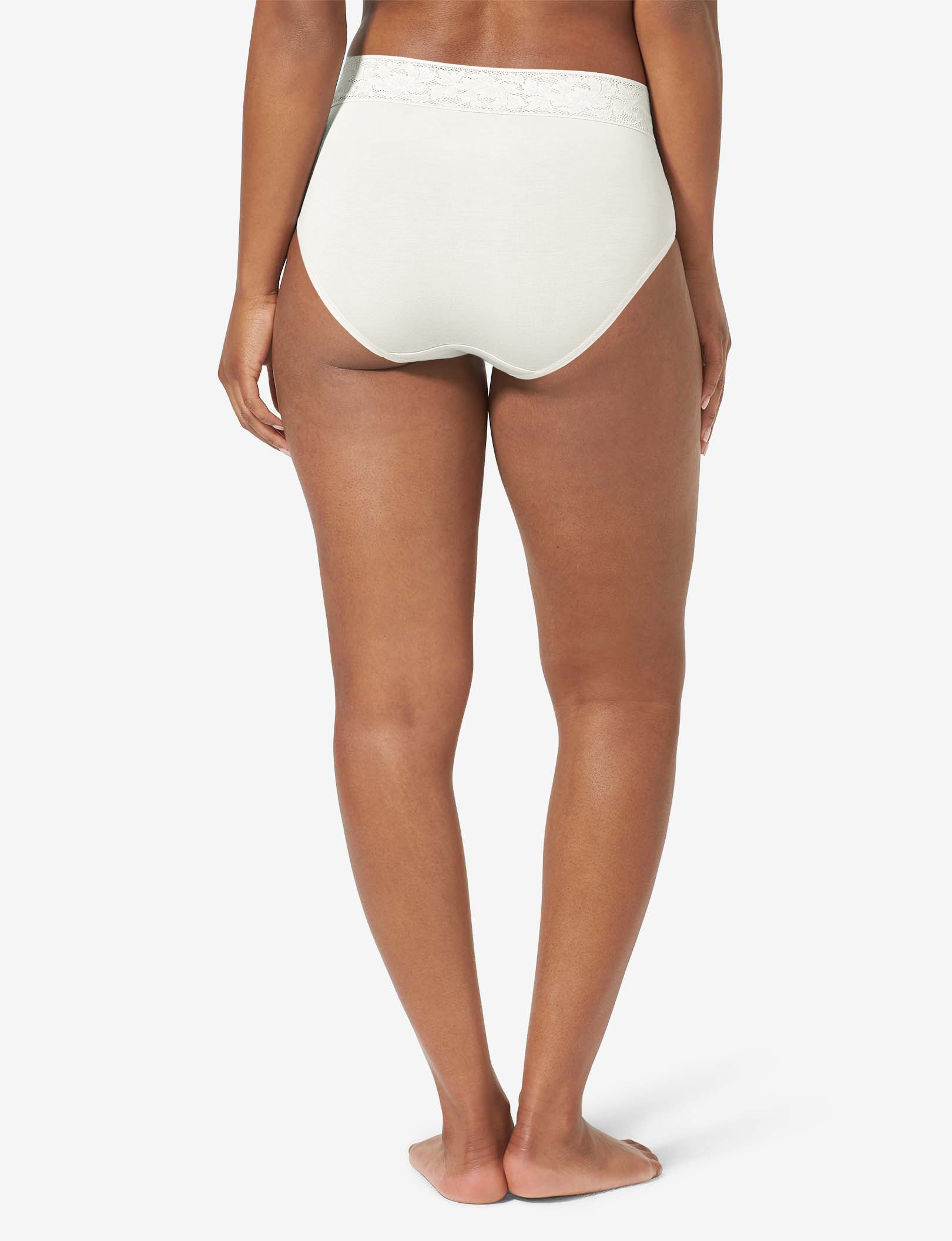 Women's Second Skin High Rise Brief, Lace Waist::Coconut Milk Lace Waist