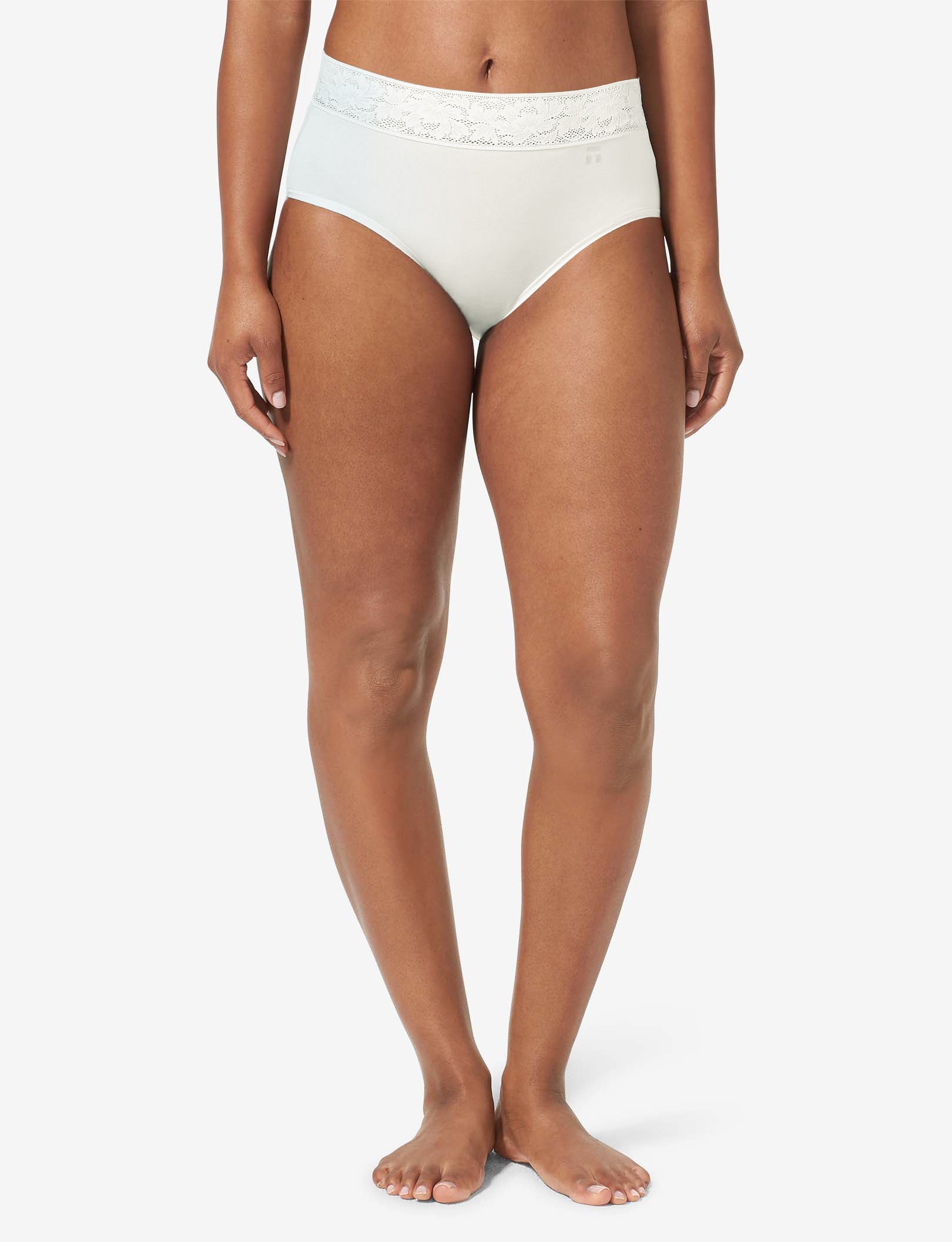 Women's Second Skin High Rise Brief, Lace Waist::Coconut Milk Lace Waist