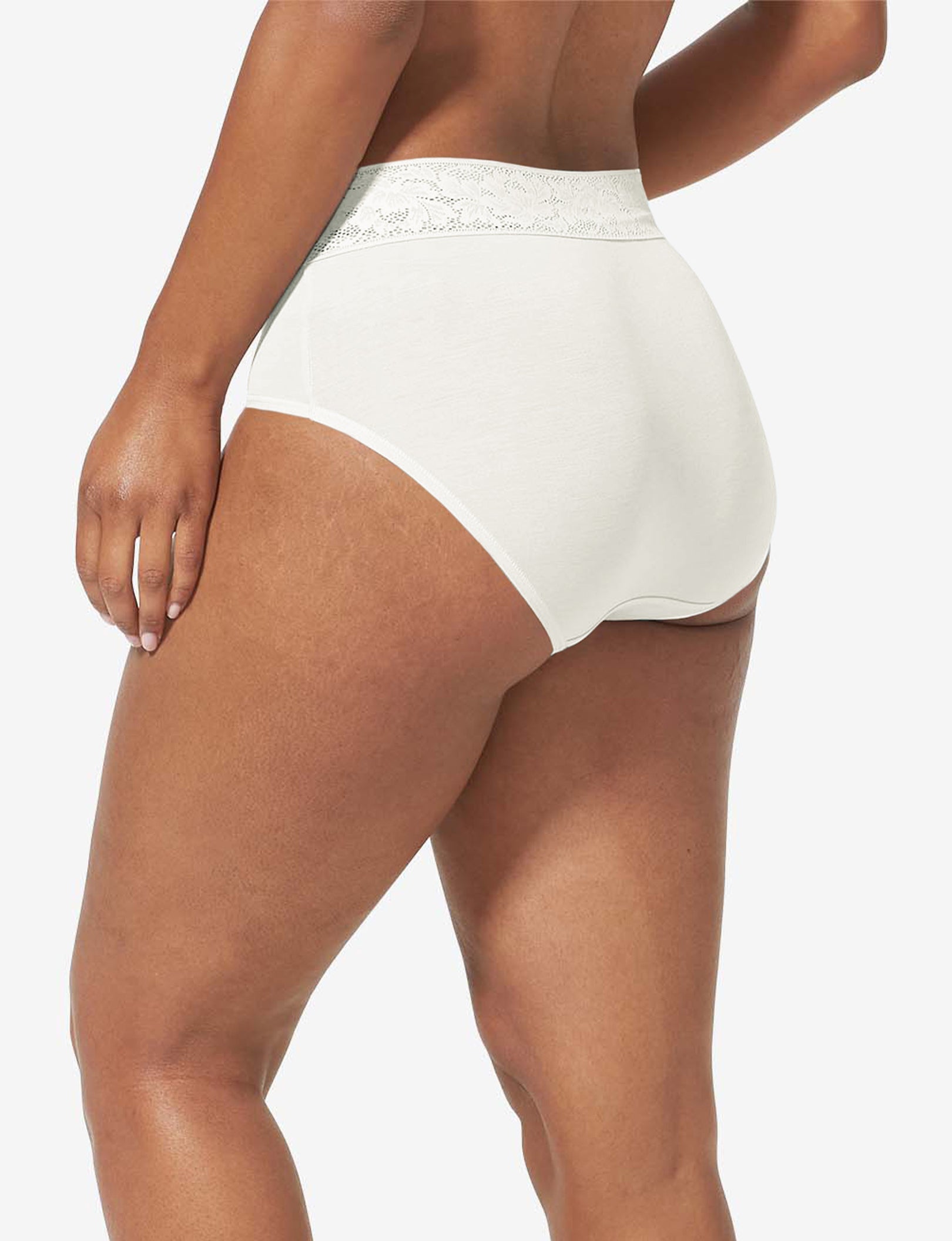 Women's Second Skin High Rise Brief, Lace Waist::Coconut Milk Lace Waist