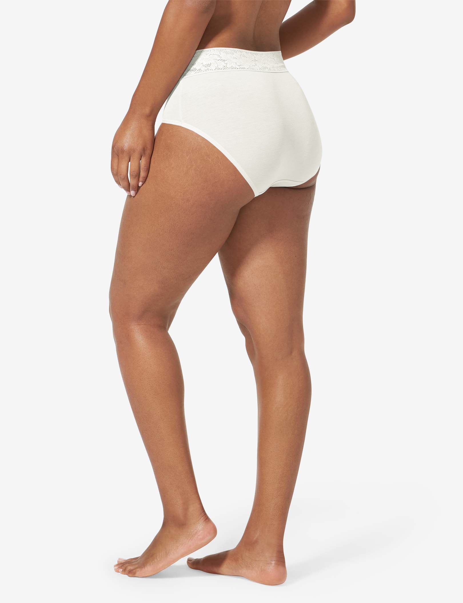 Women's Second Skin High Rise Brief, Lace Waist::Coconut Milk Lace Waist