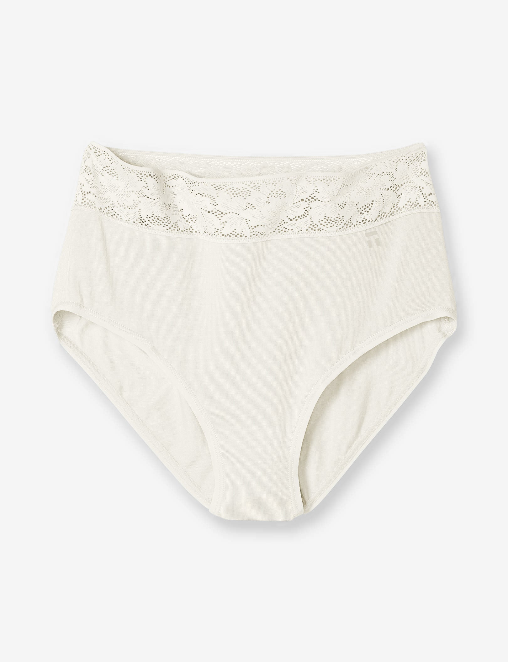 Women's Second Skin High Rise Brief, Lace Waist::Coconut Milk Lace Waist