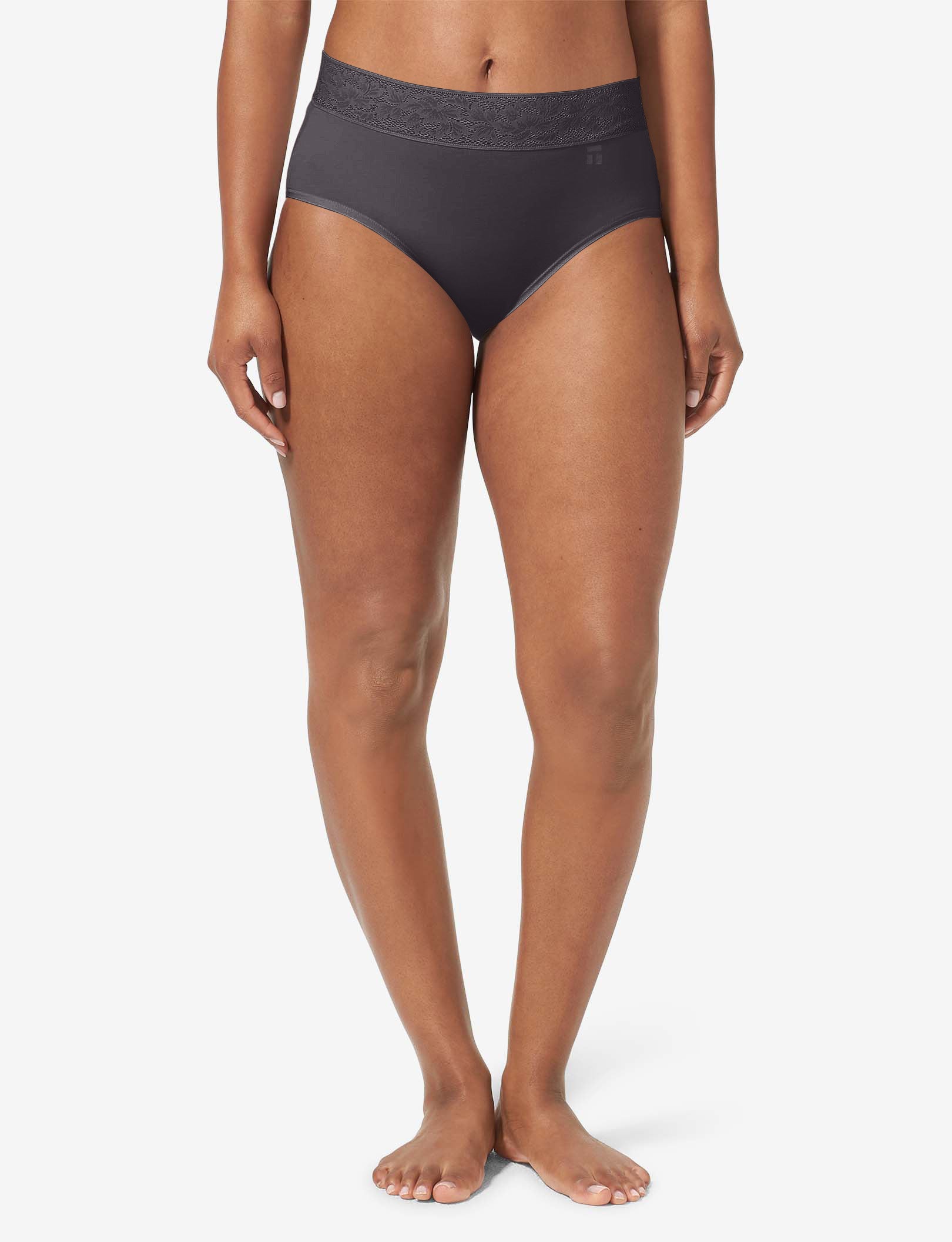 Women's Second Skin High Rise Brief, Lace Waist::Shale Lace Waist