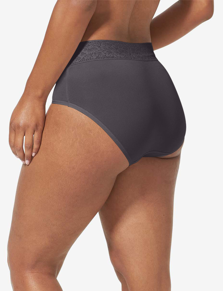 Women's Second Skin High Rise Brief, Lace Waist::Shale Lace Waist