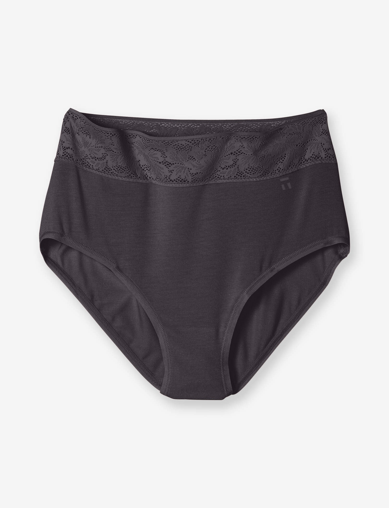 Women's Second Skin High Rise Brief, Lace Waist::Shale Lace Waist