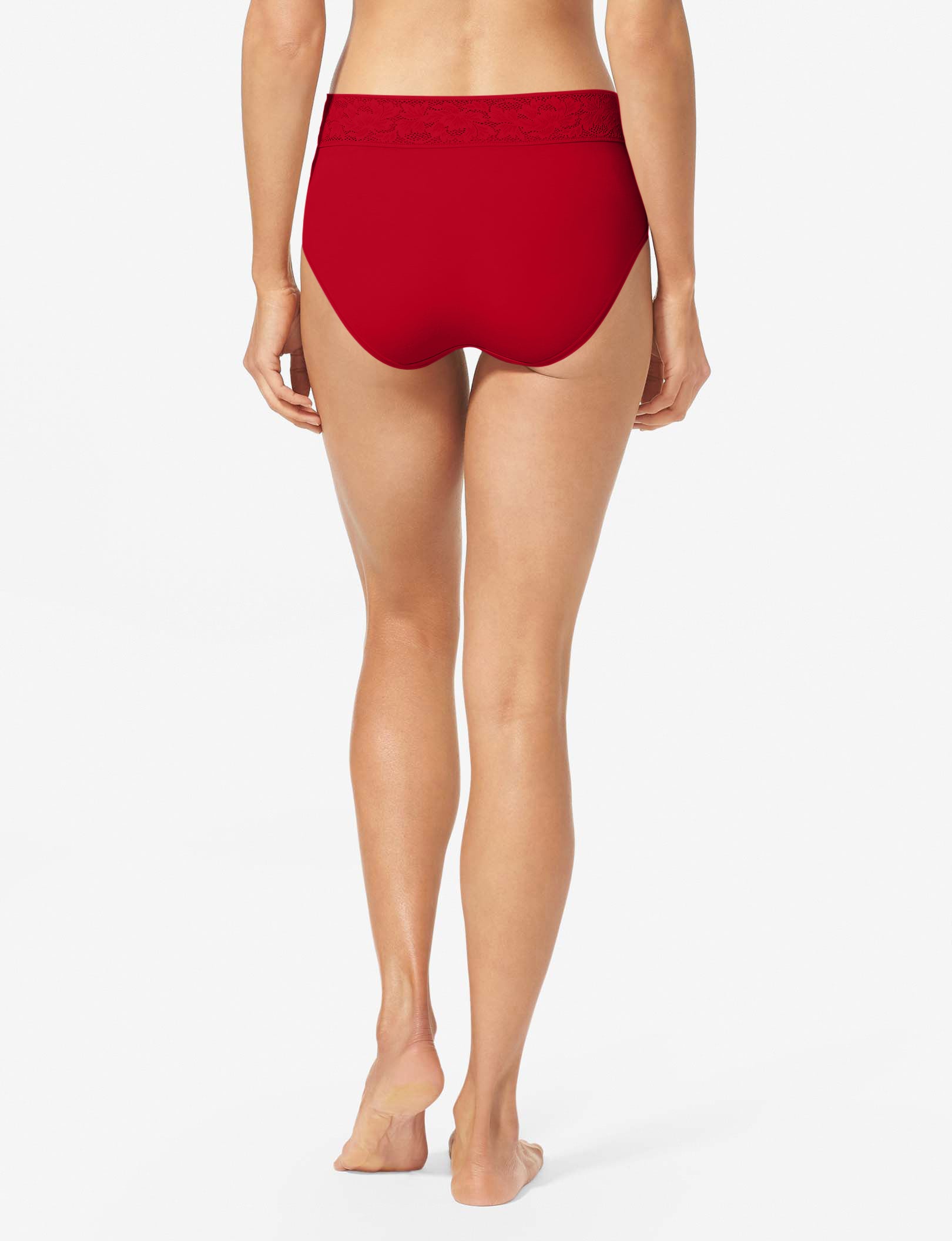 Women's Second Skin High Rise Brief, Lace Waist::Haute Red Lace Waist