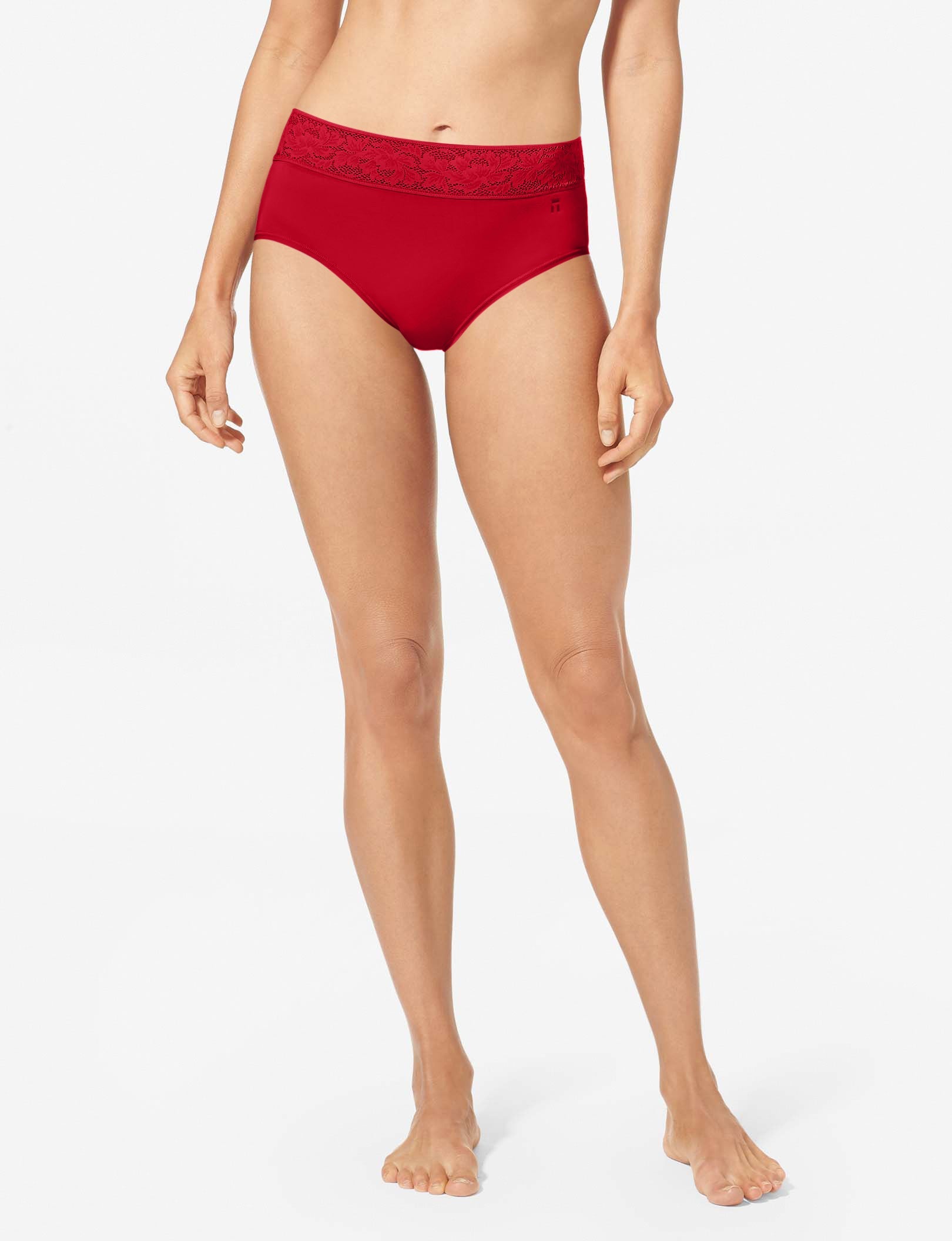 Women's Second Skin High Rise Brief, Lace Waist::Haute Red Lace Waist