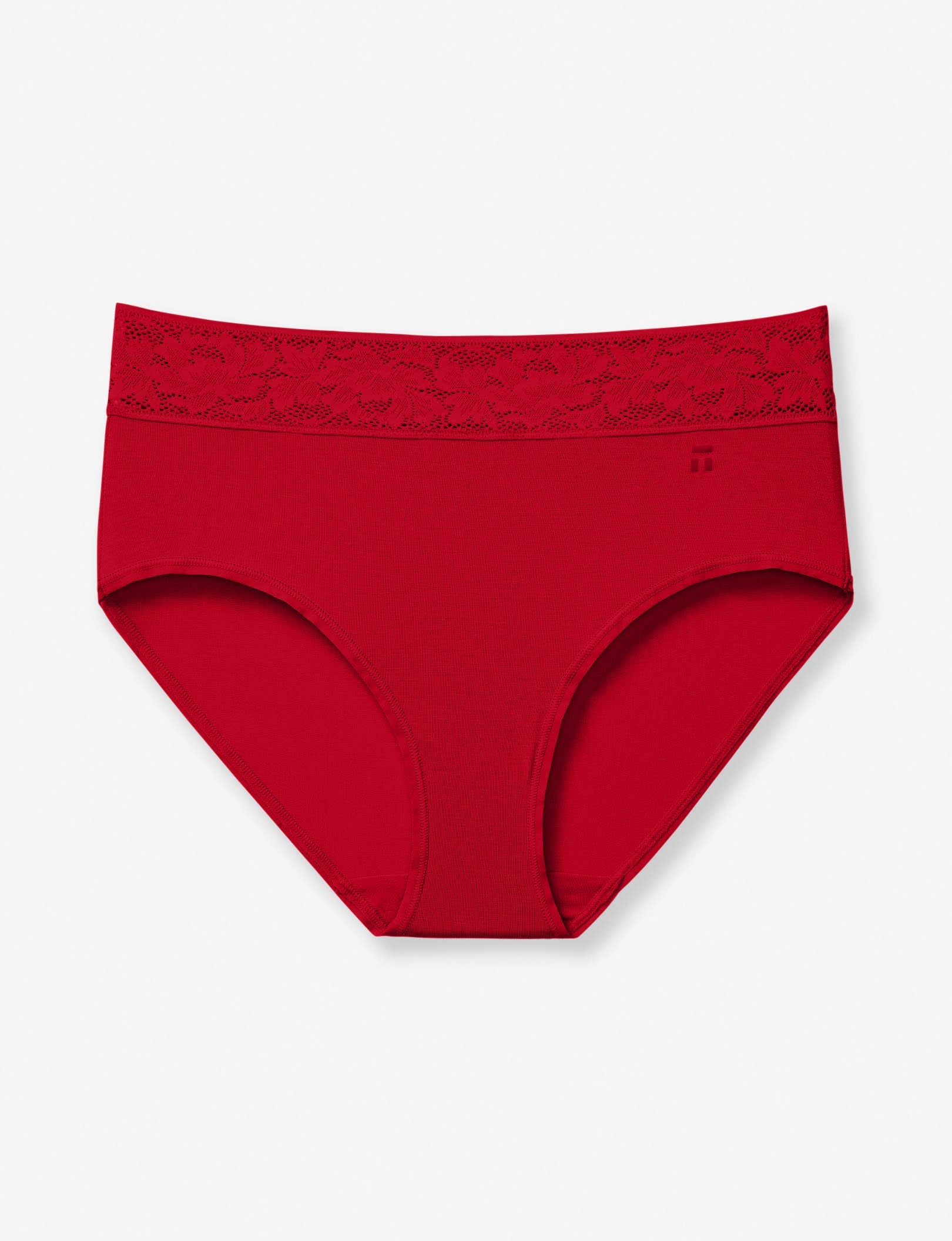 Women's Second Skin High Rise Brief, Lace Waist::Haute Red Lace Waist