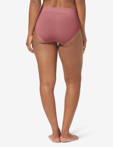 Women's Second Skin High Rise Brief, Lace Waist::Deco Rose Lace Waist